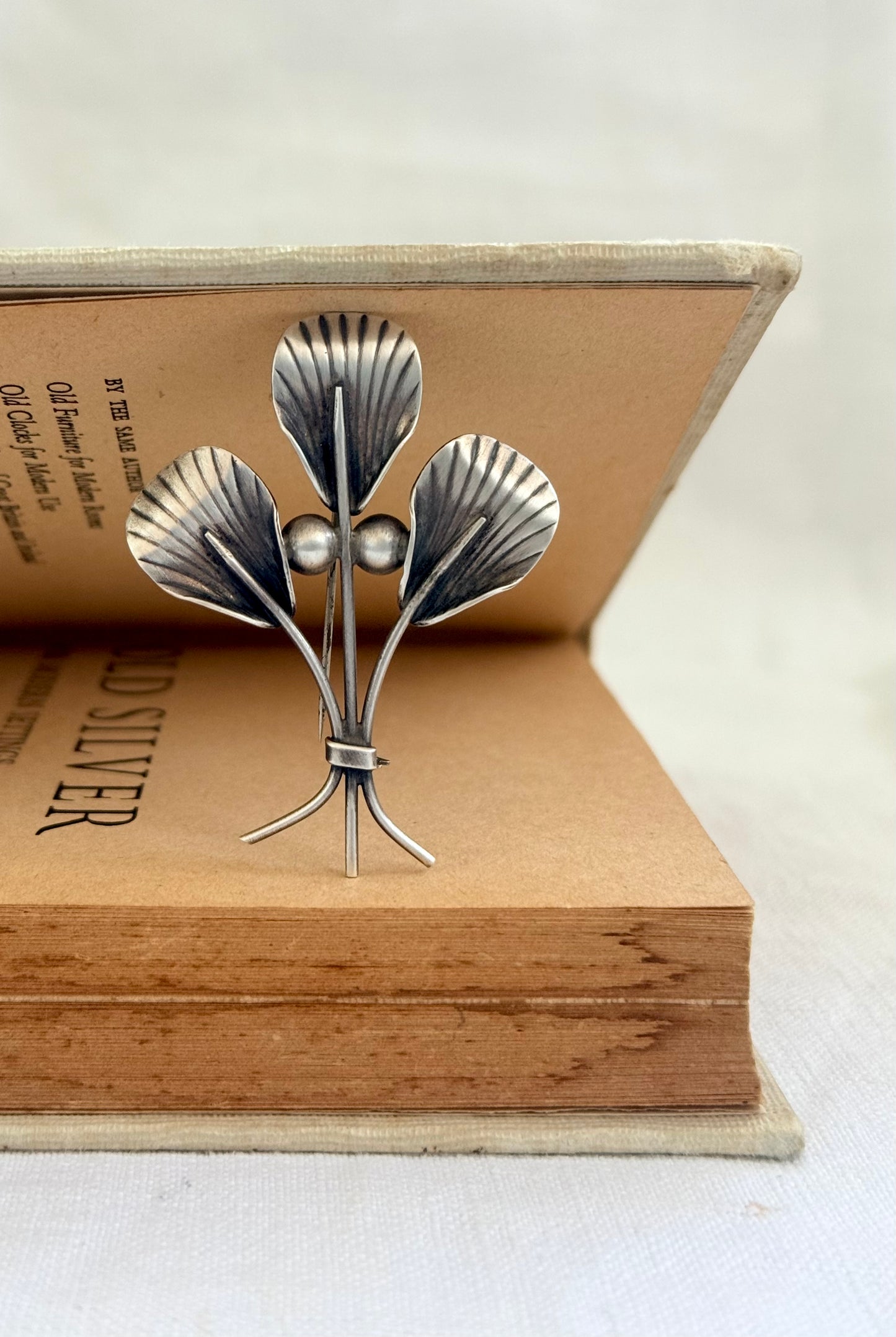 .1950s .925 modernist Scandinavian Mid Century Modern collectors leaf form brooch