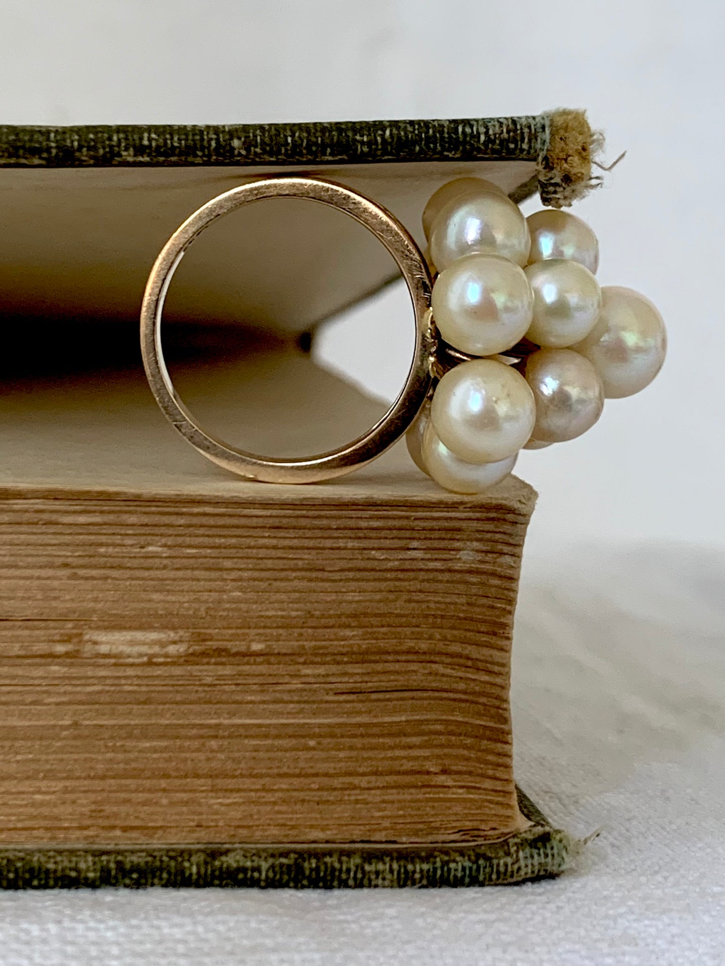 .14 pearls .1950s .1960s 9ct gold pearl floral stack magnificent and glorious modernist cocktail gold dress ring