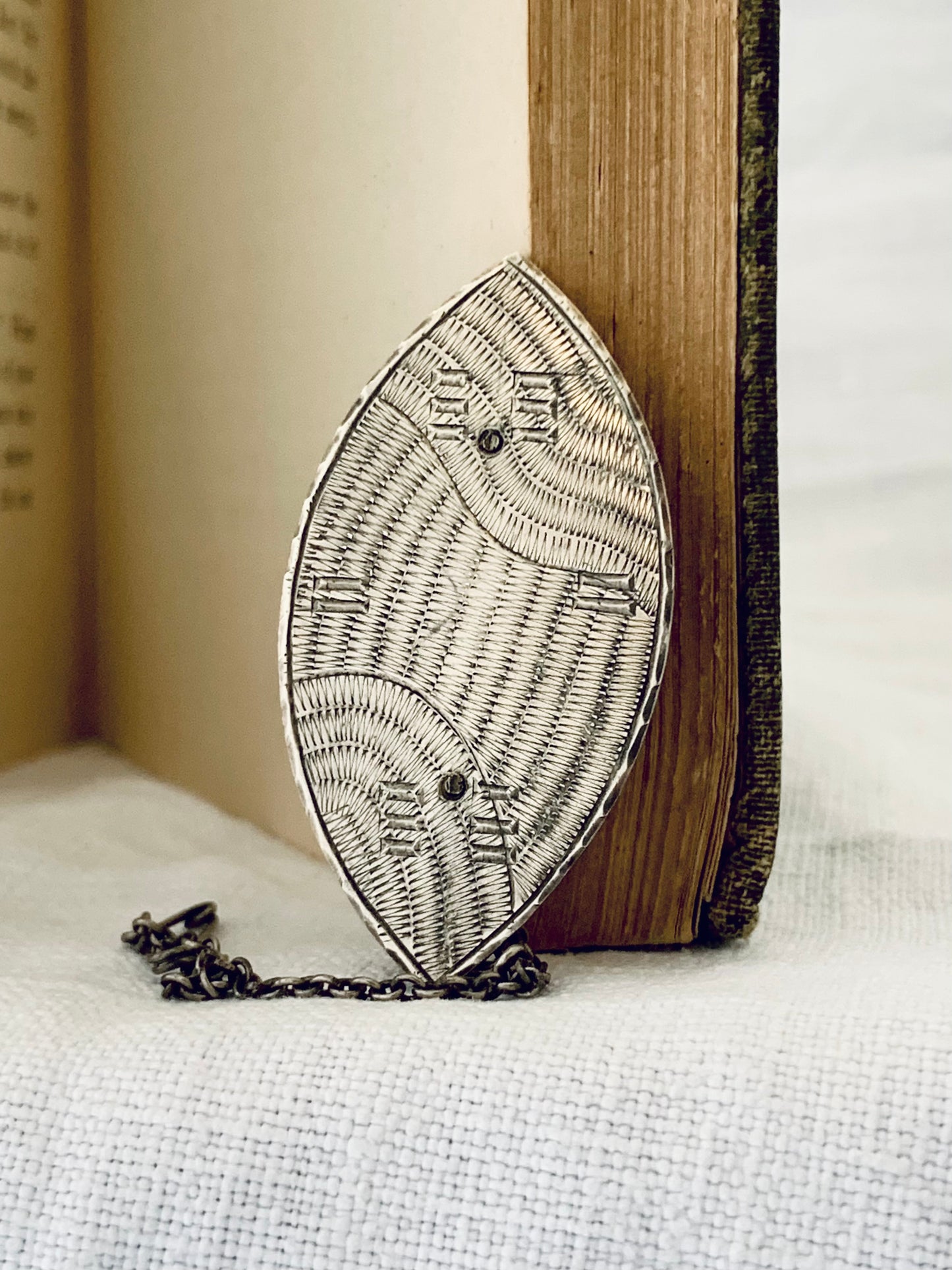 .925 1950s 1960s artisan made modernist tribal shield hand engraved hand made ellipse shape ethnic style shield brooch