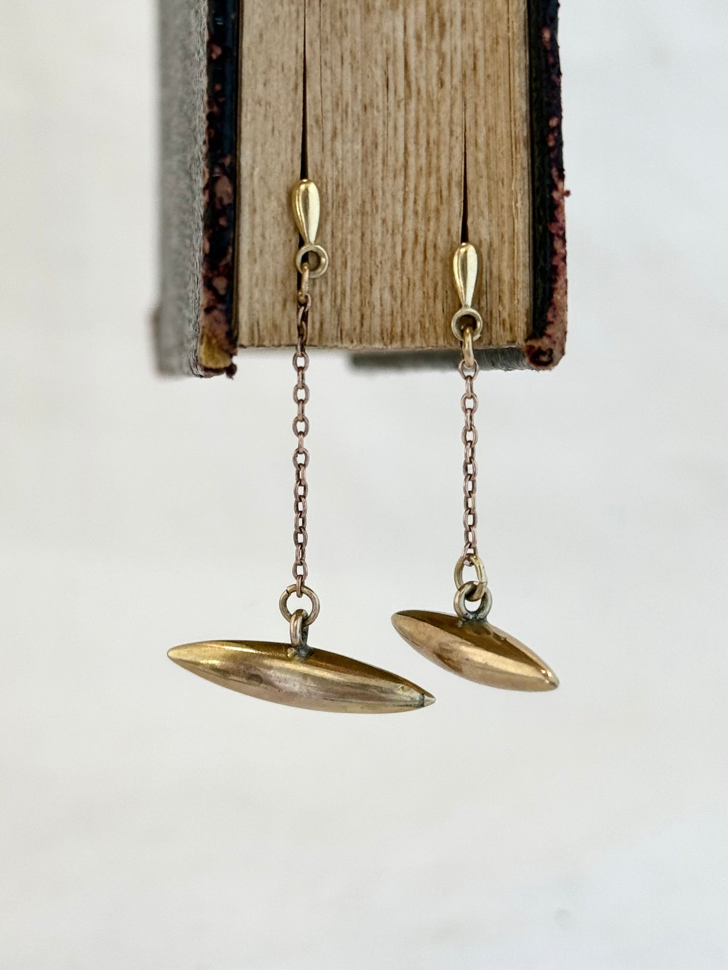 .375 9ct gold one of a kind torpedo drop gold dangle earrings