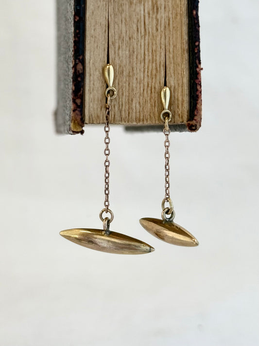 .375 9ct gold one of a kind torpedo drop gold dangle earrings