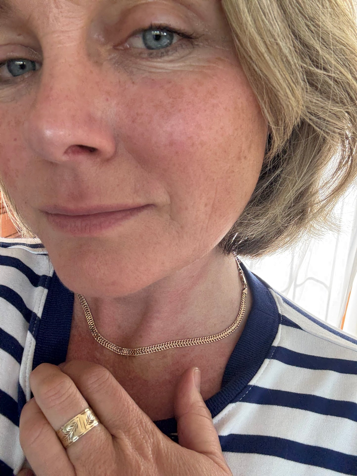 .1970s .375 .42cm long .9ct gold modernist Italian flat Franco link track link luxury classic yellow gold chain necklace