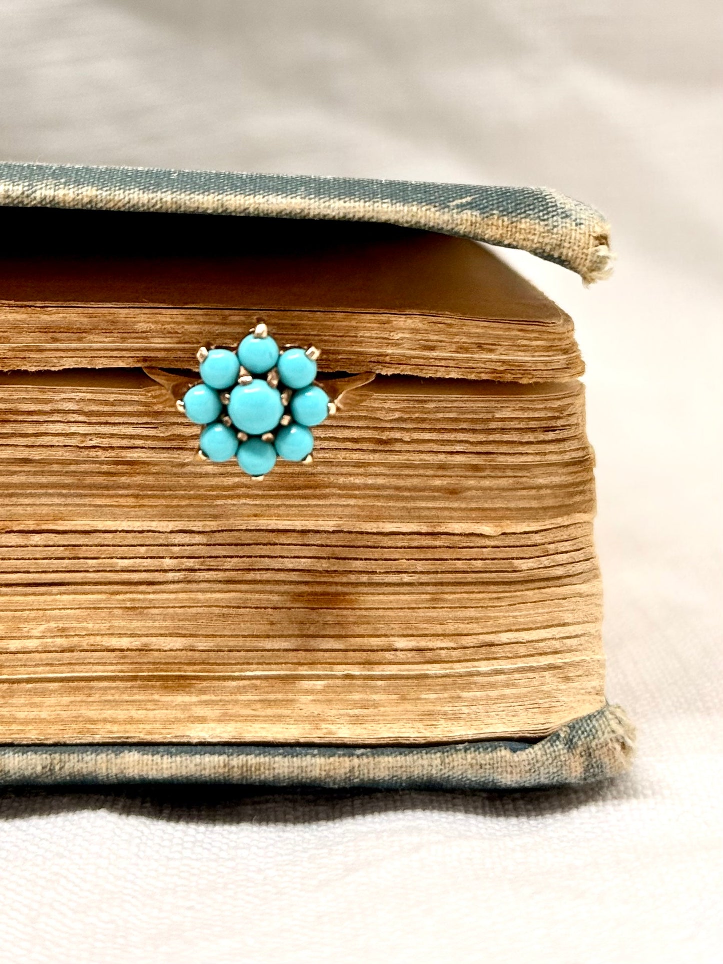 .375 .9ct gold cluster turquoise flower classic precious gemstone gold ring