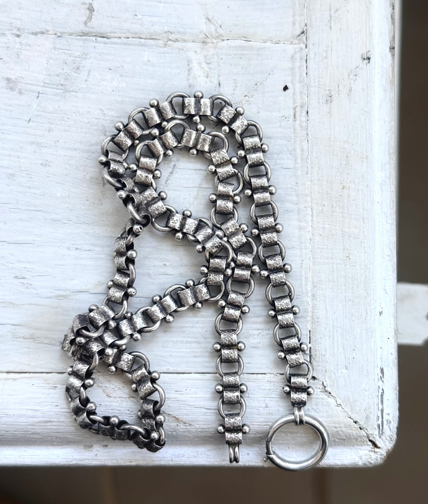 . 1880s .1890s .925 antique Victorian era rare Etruscan revival book chain collar necklace