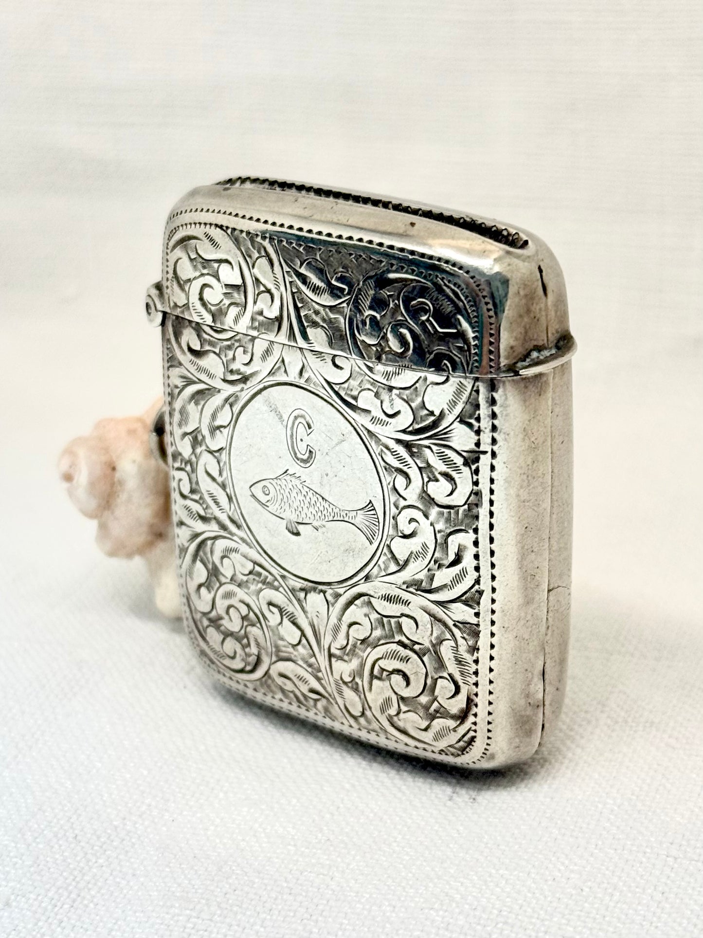 .1901 .925 antique collectors Rare Edwardian Victorian 1901 Sterling Silver Combination Match Vesta Photo frame Locket cheroot case pendant