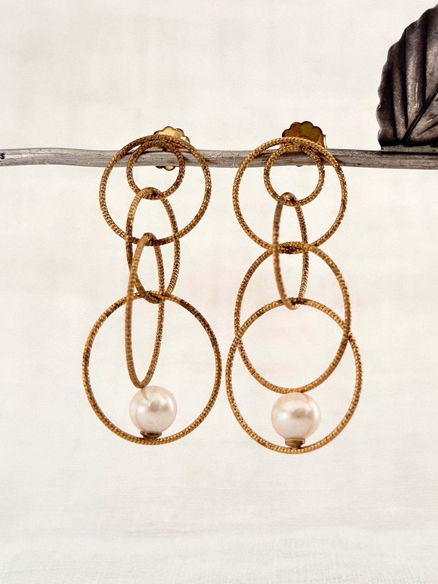 .2000s .925 silver 18ct gold plated CiCi designer Cascade Con Perla drop dangle sway designer old stock new Earrings
