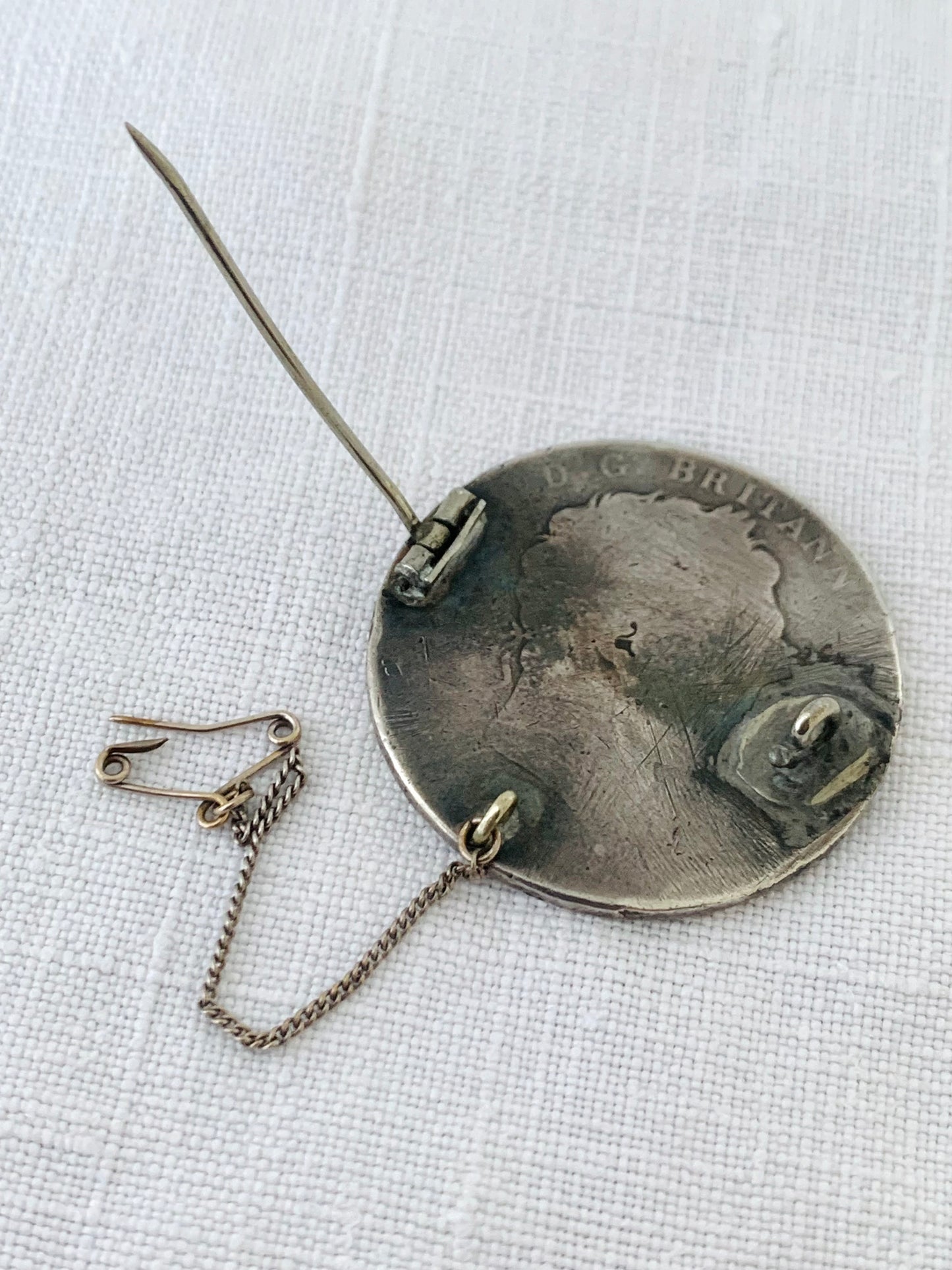 .1818 .1819 .1820 .925 antique Sterling silver George III Antique Solid Silver English Crown enamel collectors love token Georgian Coin Brooch