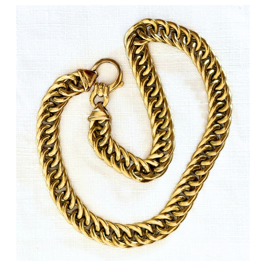 .13mm .1990s .375 modernist era chunky yellow 9ct gold thick Miami Curb Italian gold puffy luxurious gold Cuban Curb chain necklace