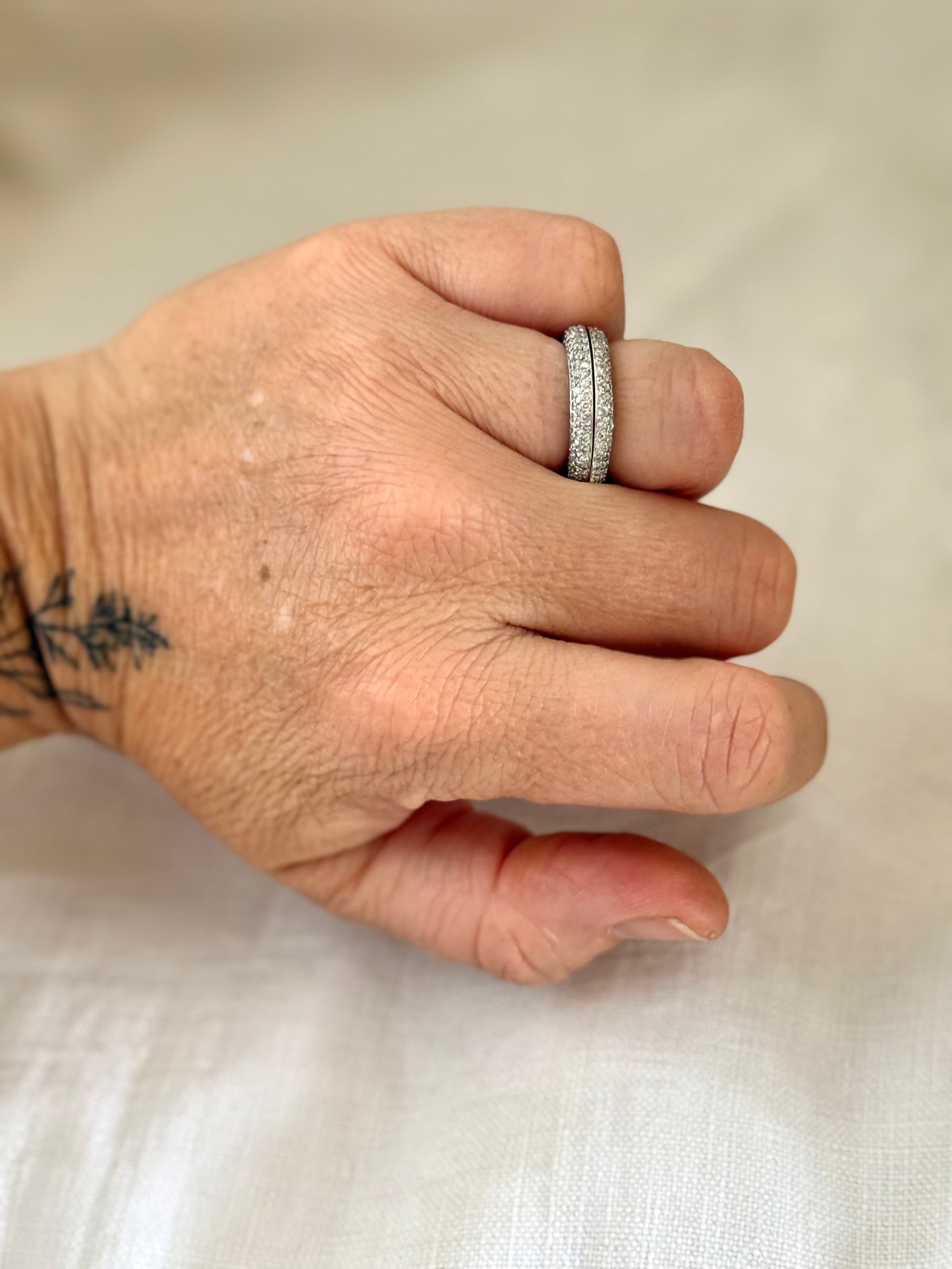 .18ct white gold 260 diamond domed 3 row Micropavé double ring band