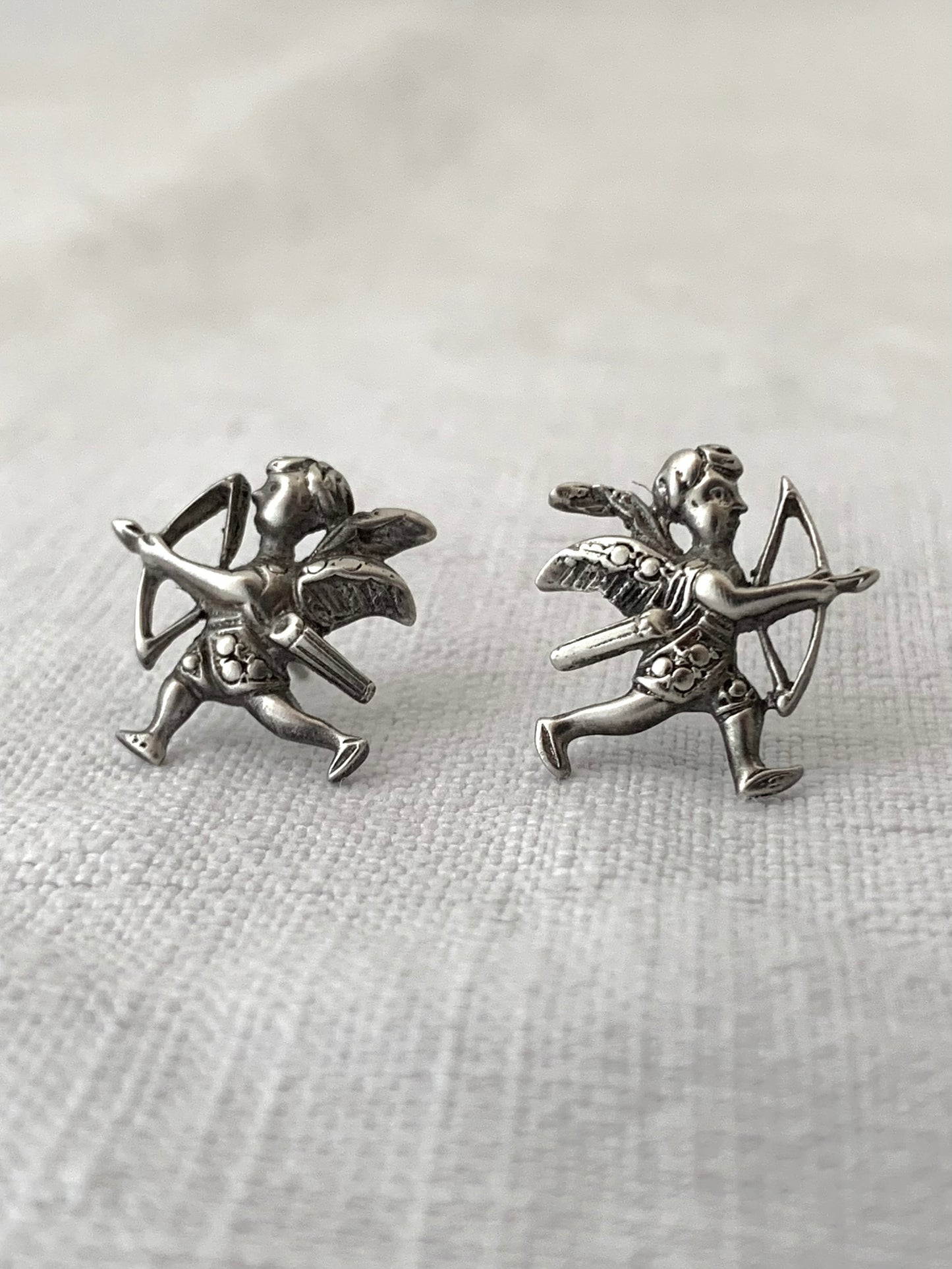 .925 1960s Angel Cherub figurine silver push in post stud earrings