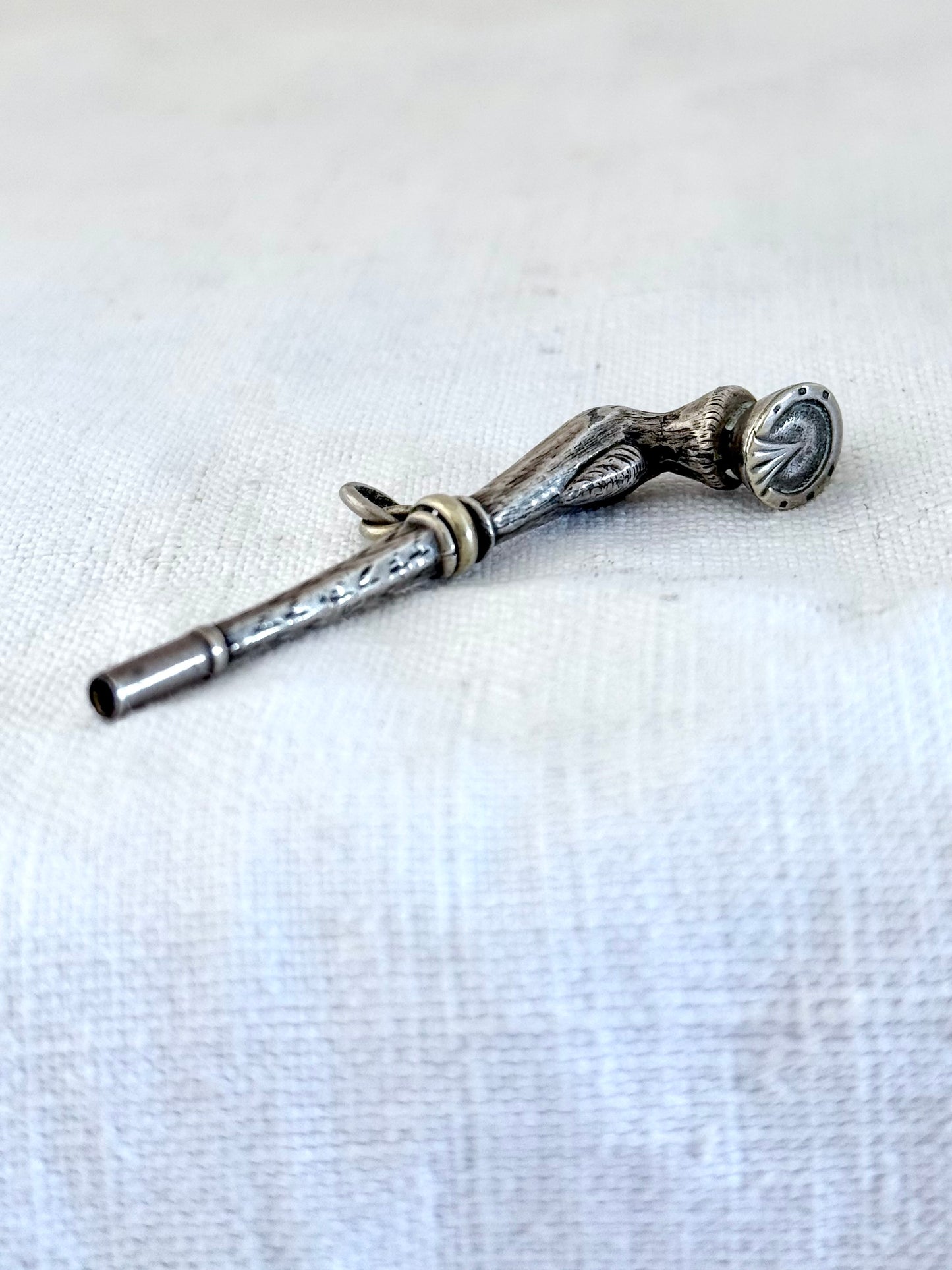 .1880s .1890s antique and rare silver lucky horses hoof Victorian Edwardian figural silver watch winder key pendant.