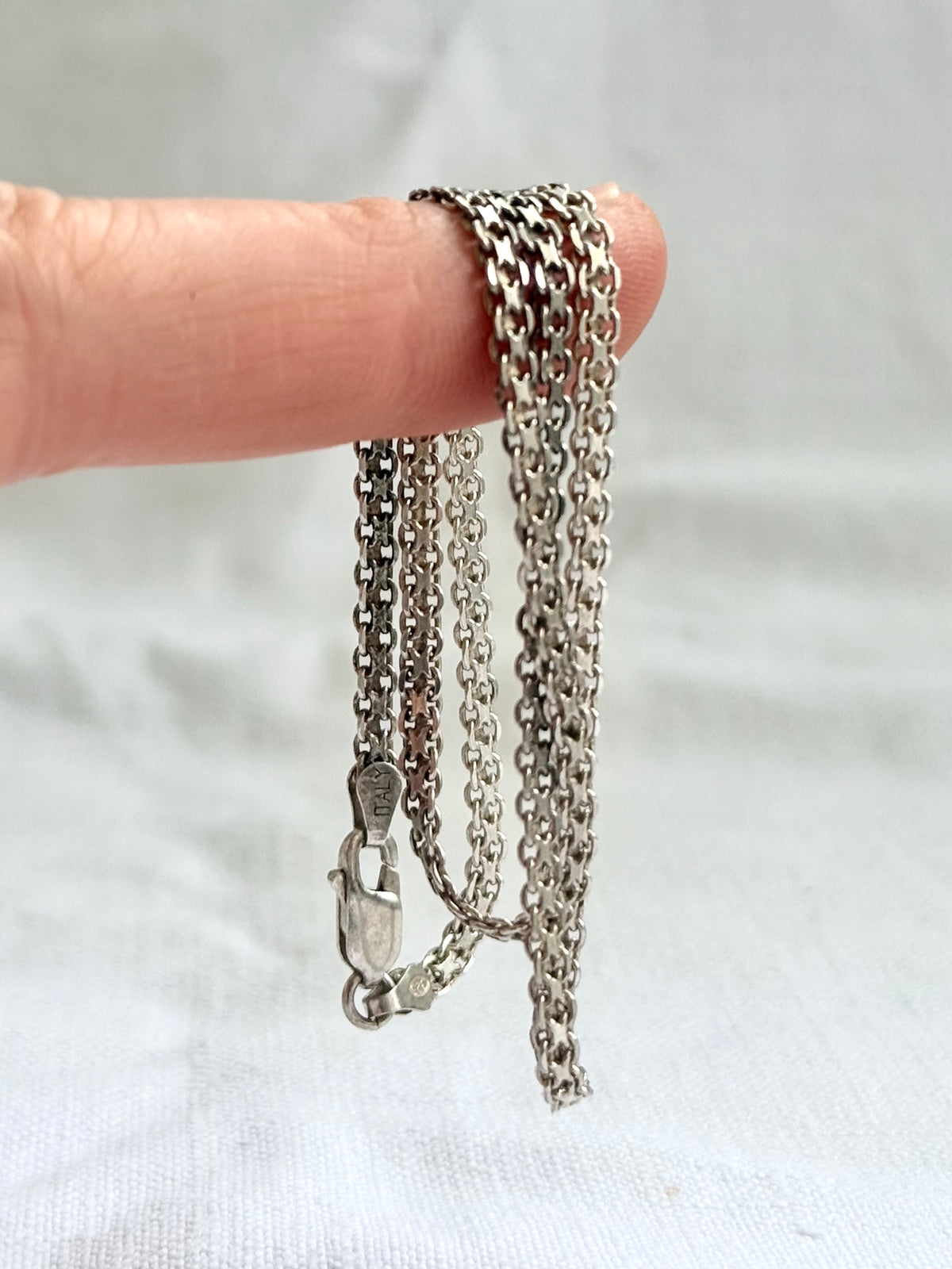 .1960s .1970s .925 modernist geometric form fancy form star form flat link track link segment link solid silver fancy chain necklace