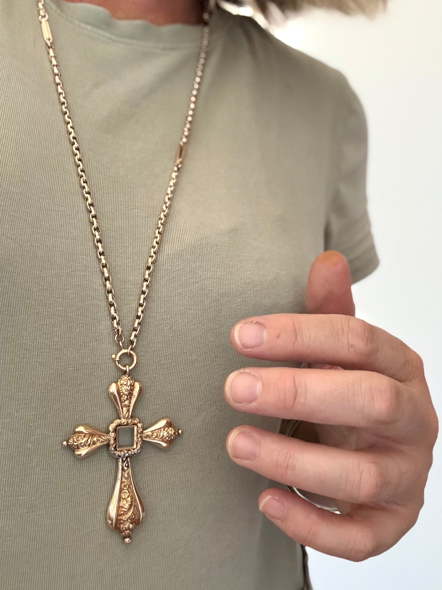 .585 14ct 1800s era antique large Gold high carat repousse cross locket oversized mourning locket rare large cross pendant