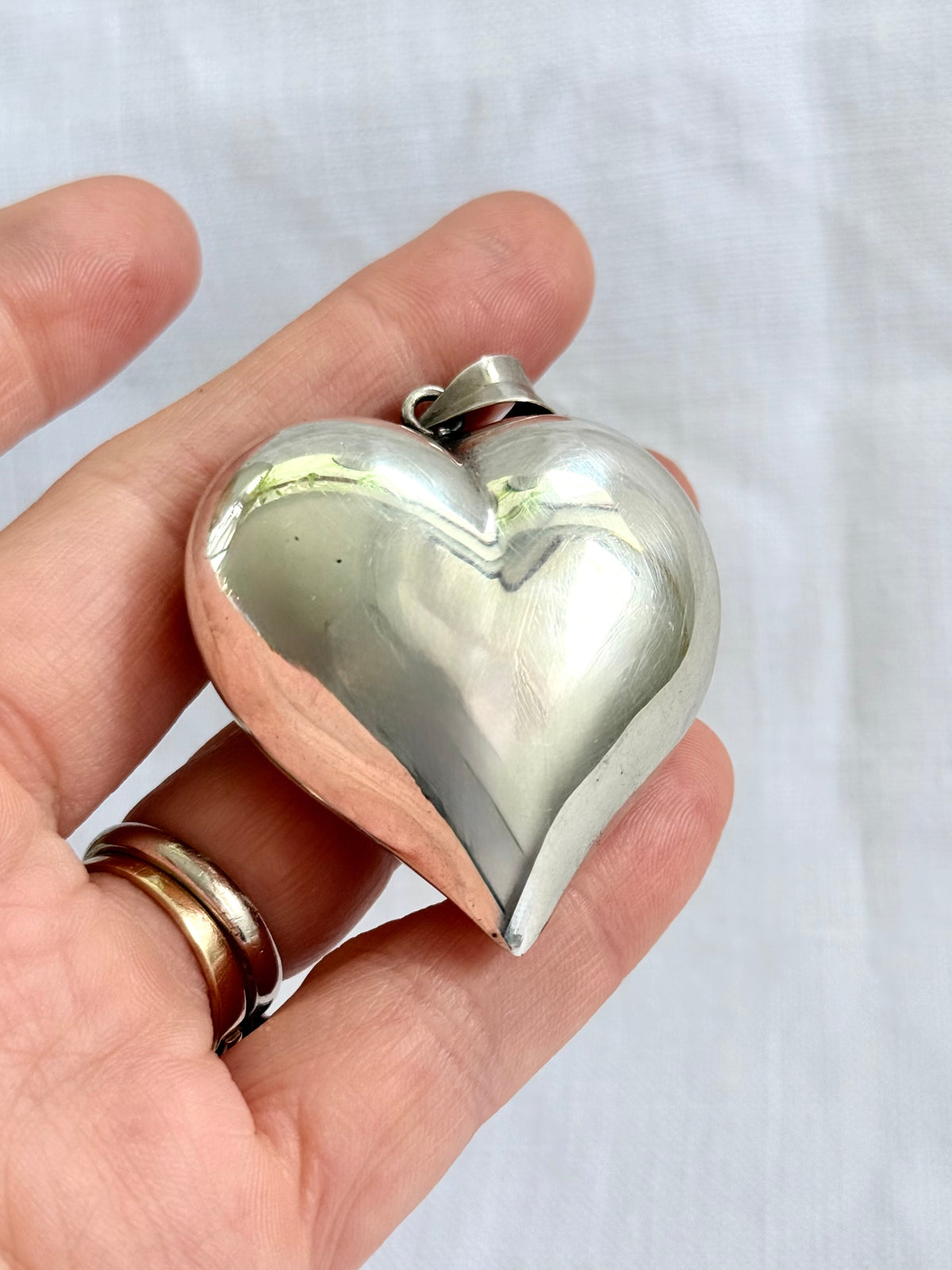 .1970s .925 Large Oversized puffy sterling silver romantic heart super sized love token pendant