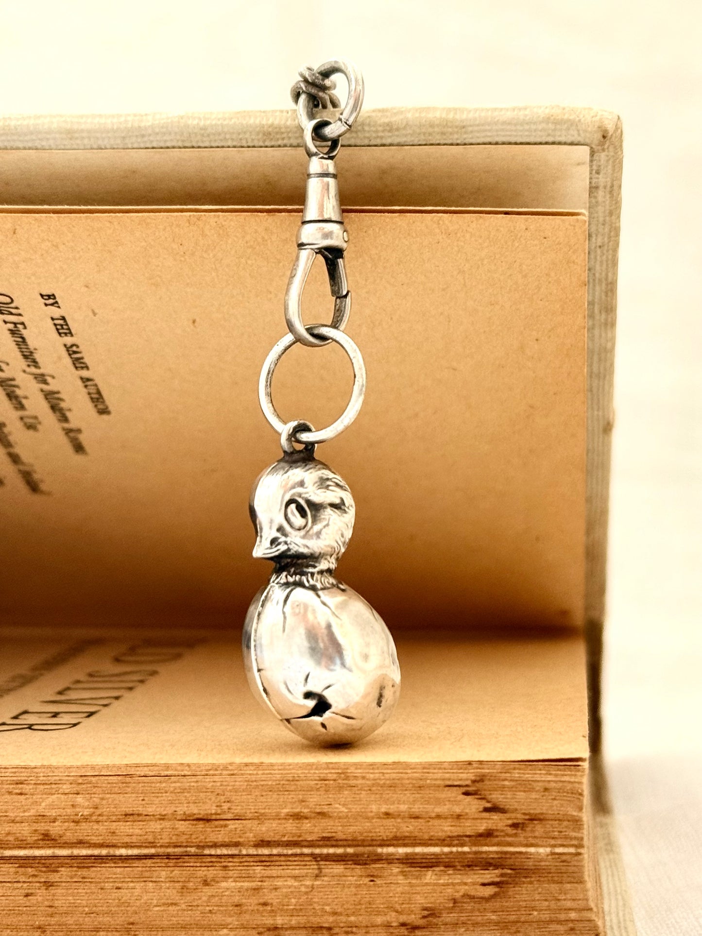 .1912 .1900 .925 Antique Novelty baby Rattle Chick and Egg Art Nouveau collectors sterling silver Chester hallmarked baby rattle pendant