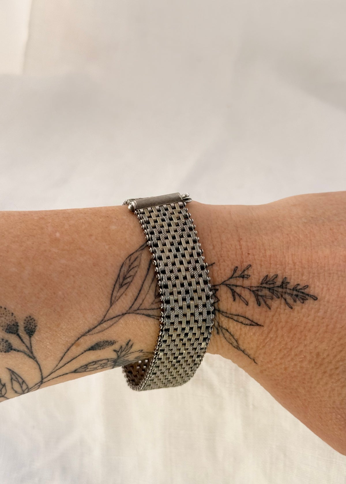 .1890s .1900s .925 antique Victorian fancy form gold fill and silver track mesh bracelet