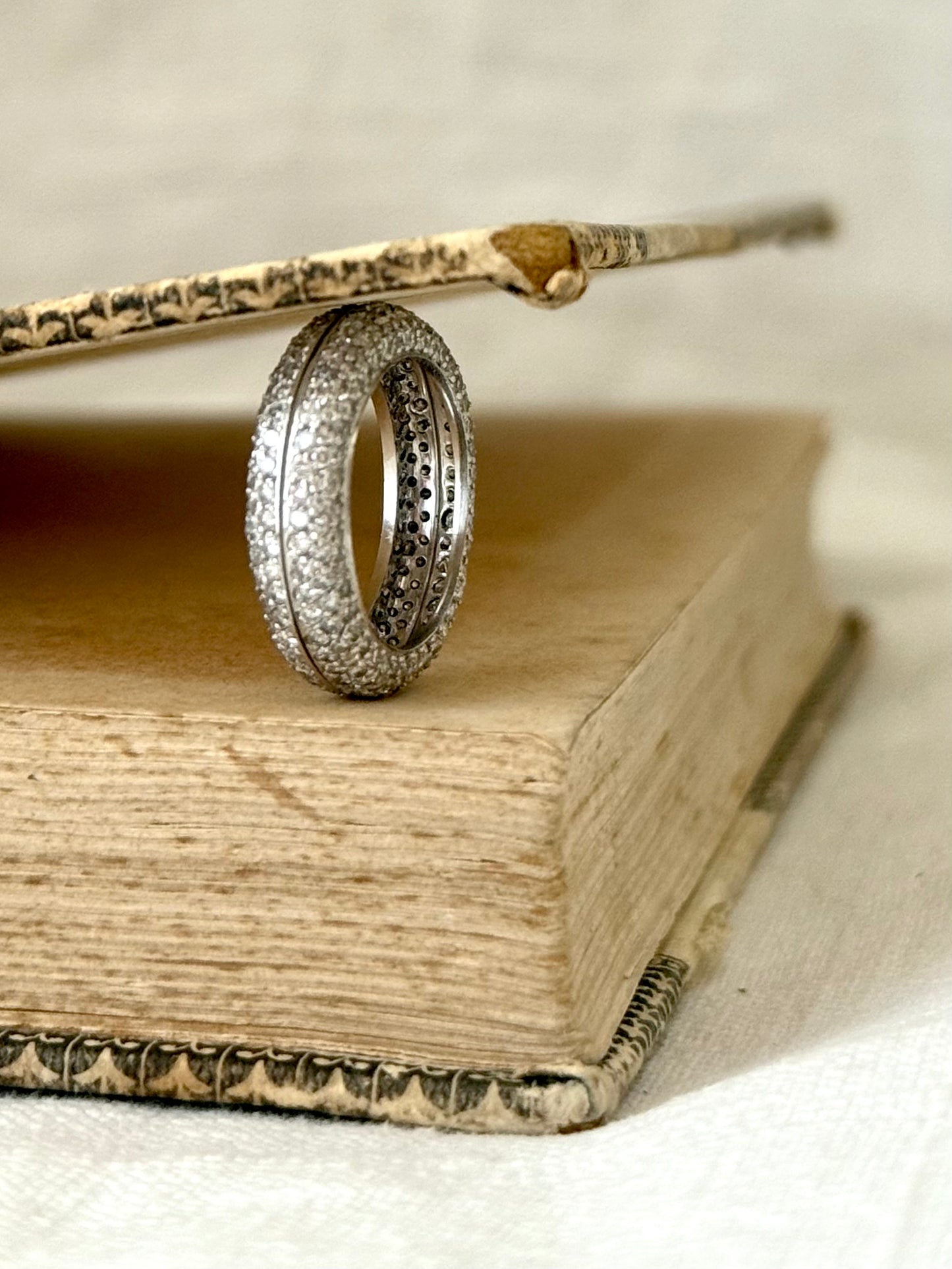 .18ct white gold 260 diamond domed 3 row Micropavé double ring band