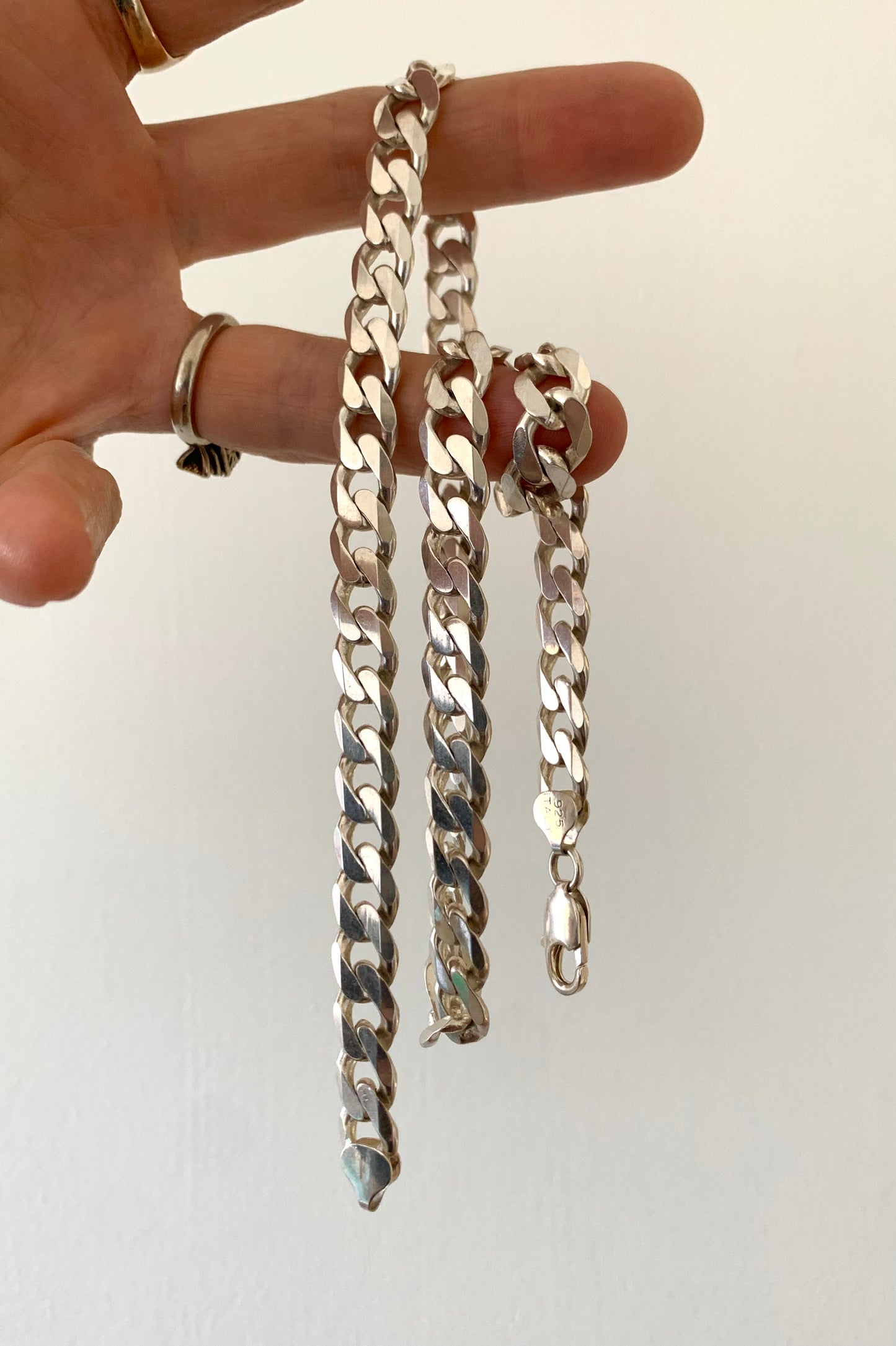 .925 1990s 56cm solid 77 gram heavy chunky Italian sterling silver perfect Italy marked oversized flat curb link chain necklace