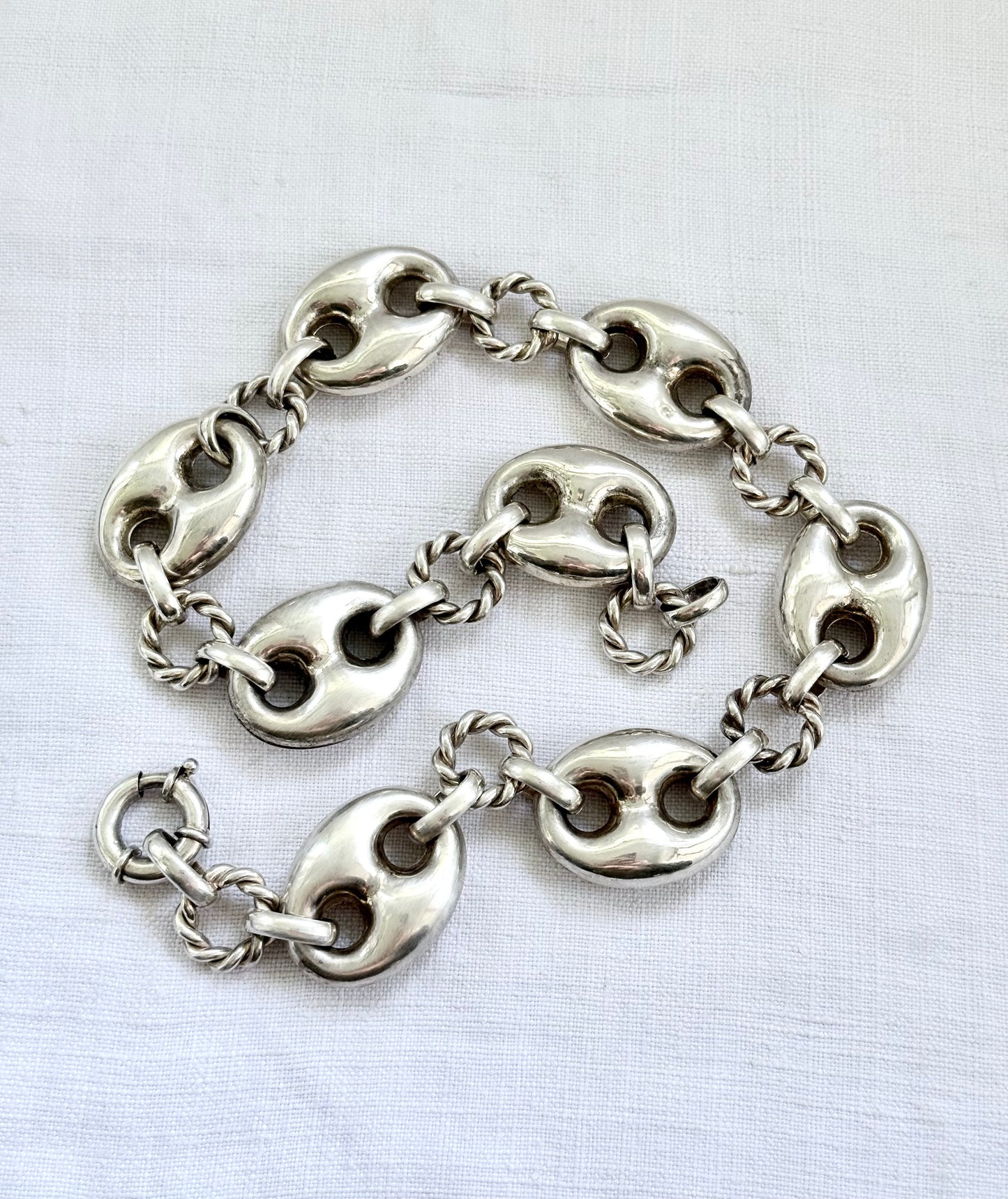 .1980s .1990s .925 Super Sized Chunky extra puffy gucci link mariners link sterling silver fancy twist link modernist oversized necklace