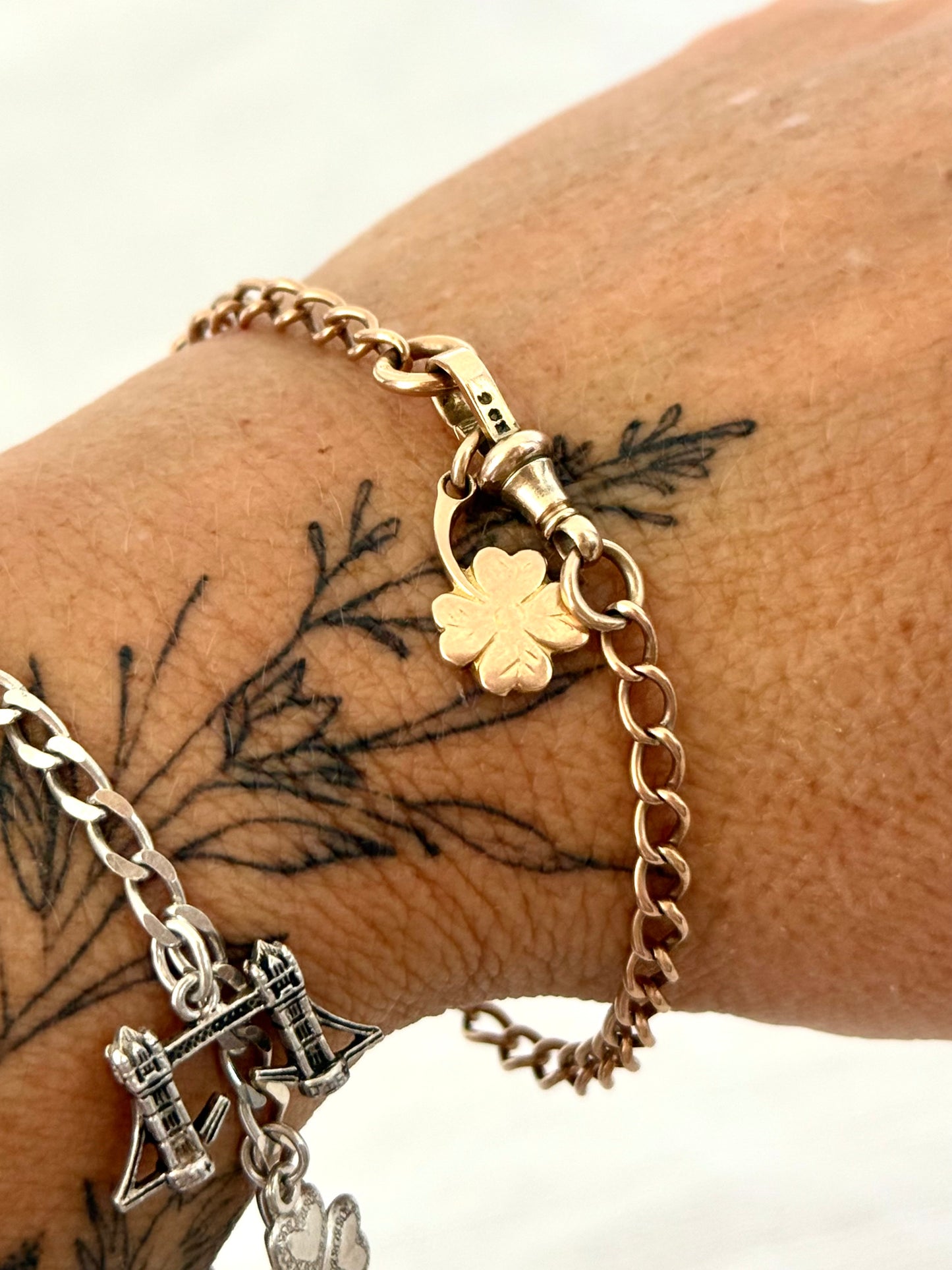 .1890s .1900s .9ct buttery Edwardian gold fob chain charm bracelet with original dog clasp fob clasp