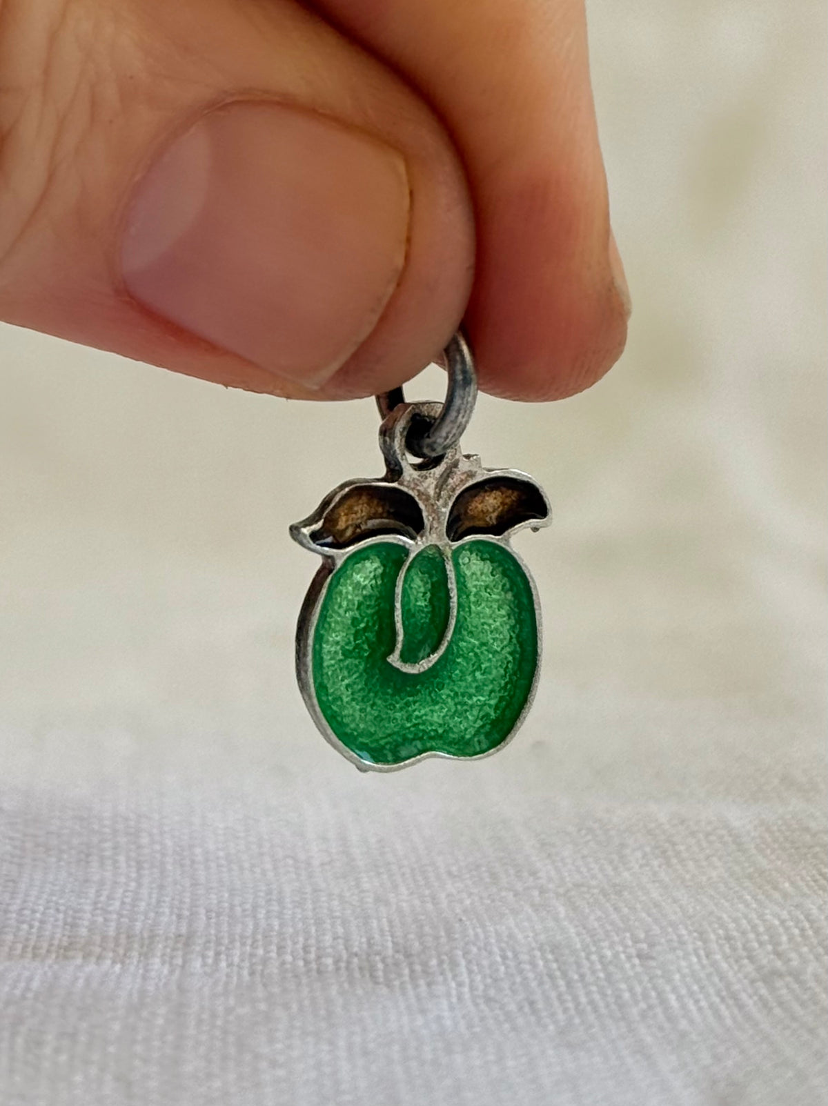 .925 Big Green Apple silver enamel quirky modern large charm pendant