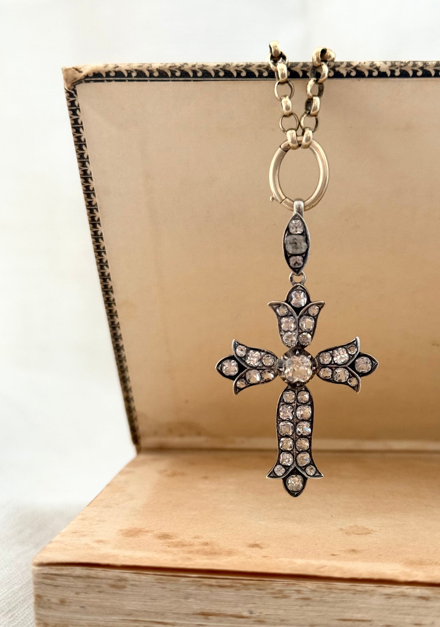 .1860s .1870s antique French silver collectors treasure Fleur de Lis Rock Crystal cross pendant