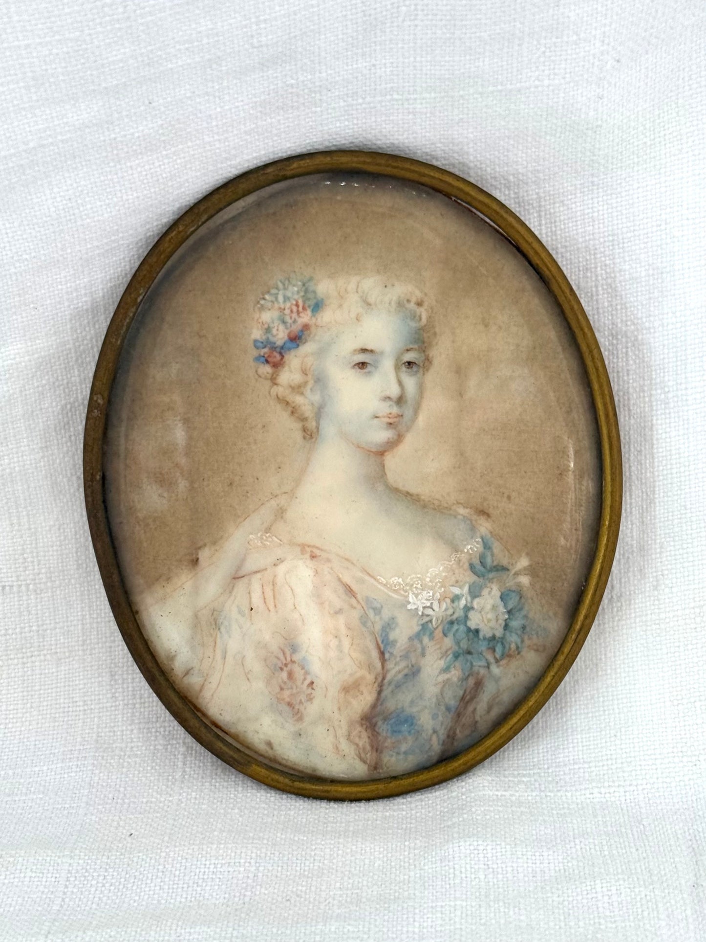 .1880s .1900s antique hand painted miniature dame Victorian era early Edwardian era portrait painting