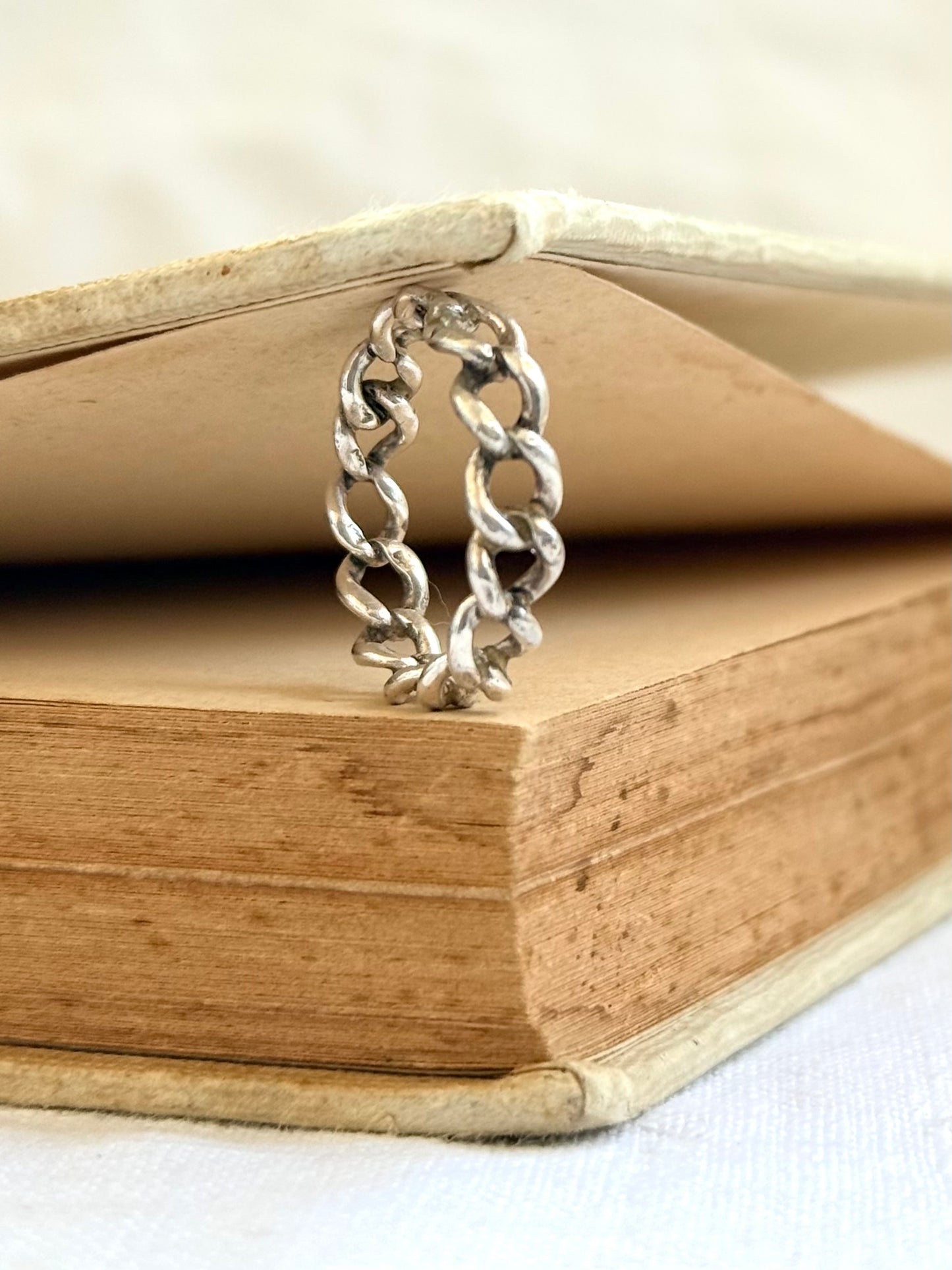.925 curb chain sterling silver chain link ring band
