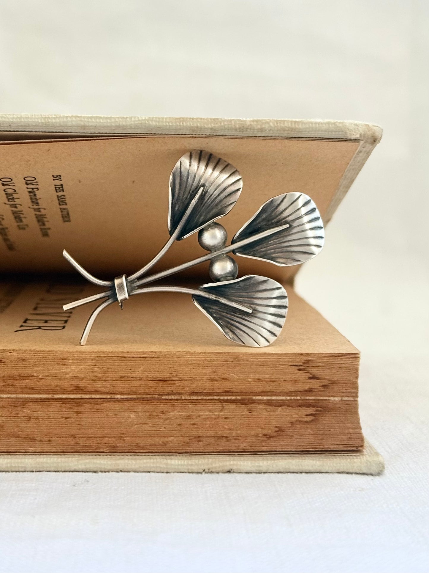 .1950s .925 modernist Scandinavian Mid Century Modern collectors leaf form brooch