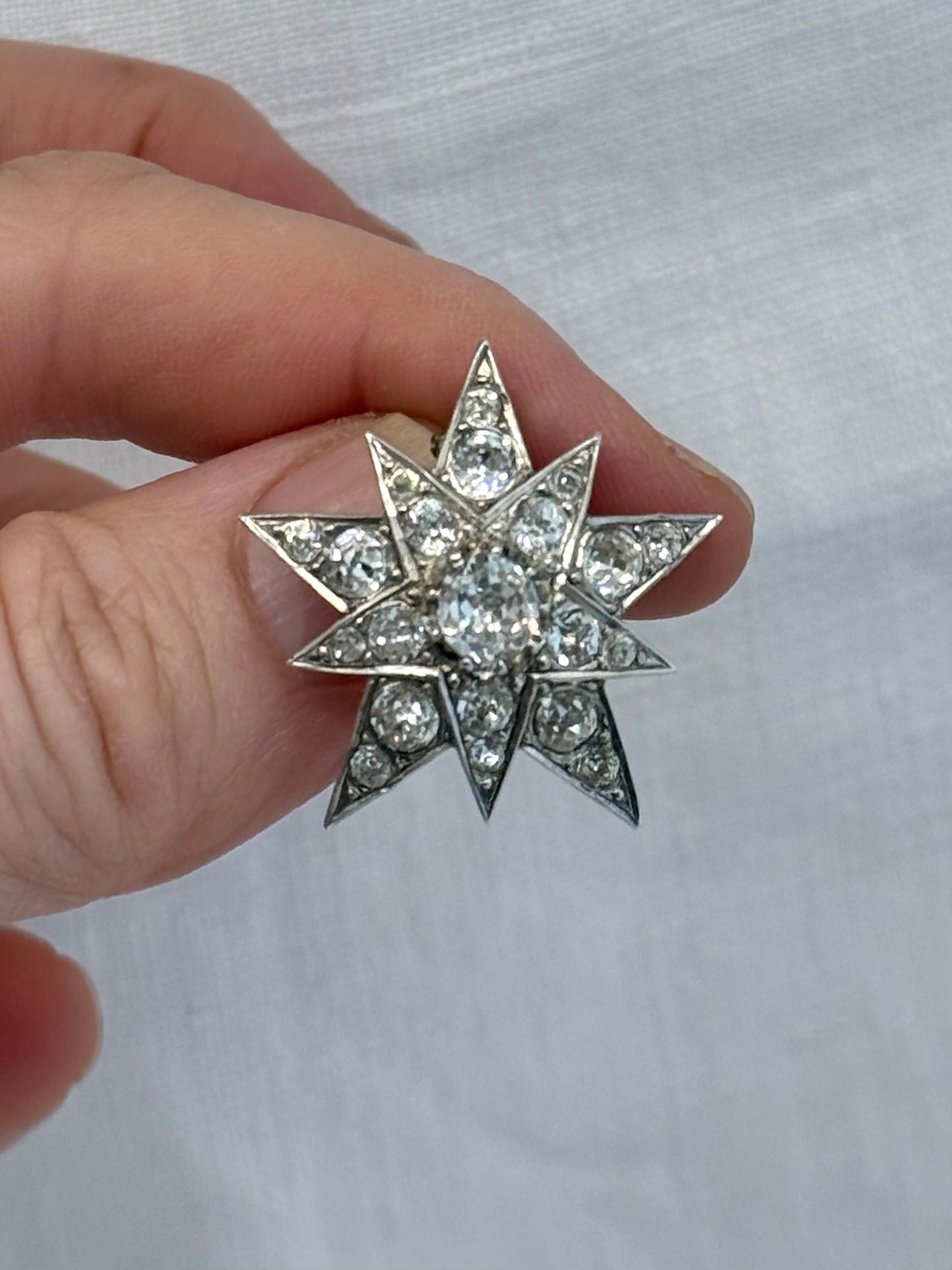 .1890s .1900s antique .925 silver Victorian Edwardian Celestial starburst star bright hand cut paste gemstone true antique star brooch
