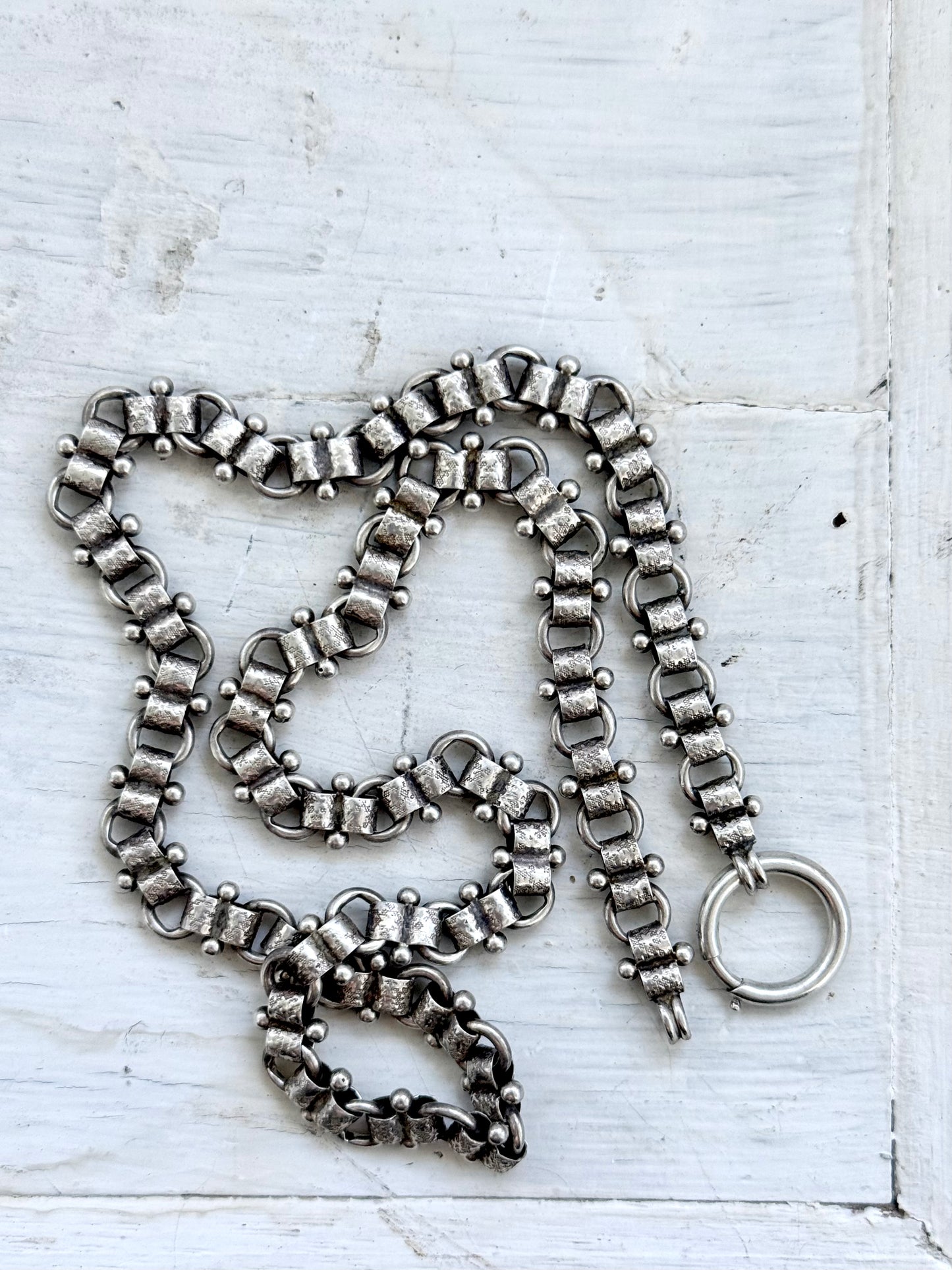 . 1880s .1890s .925 antique Victorian era rare Etruscan revival book chain collar necklace