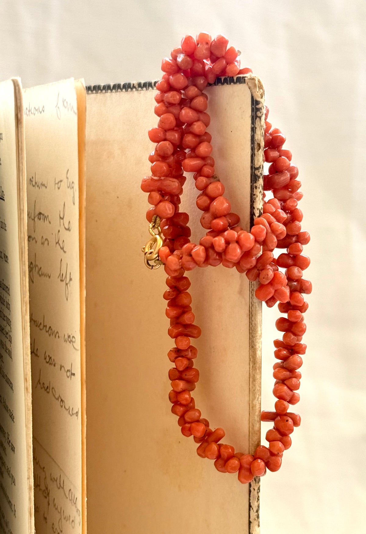 .1800s .1900s .375 .9ct gold Natural Salmon carved Coral dogbone bead Coral treasured heirloom necklace