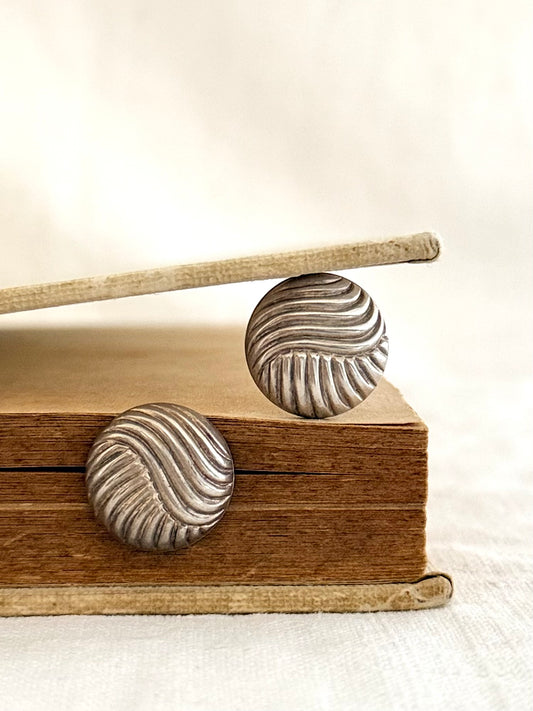 .18mm .1970s .1980s geometric textured .925 silver oversized circle retro sterling silver swirled pattern half round hollow post stud comfort fit statement earrings