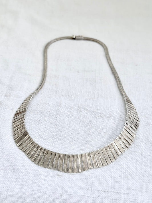 .1960s .1970s .925 Cleopatra Bib styled Scallop form textured form Mid Century Modern bib sterling silver necklace