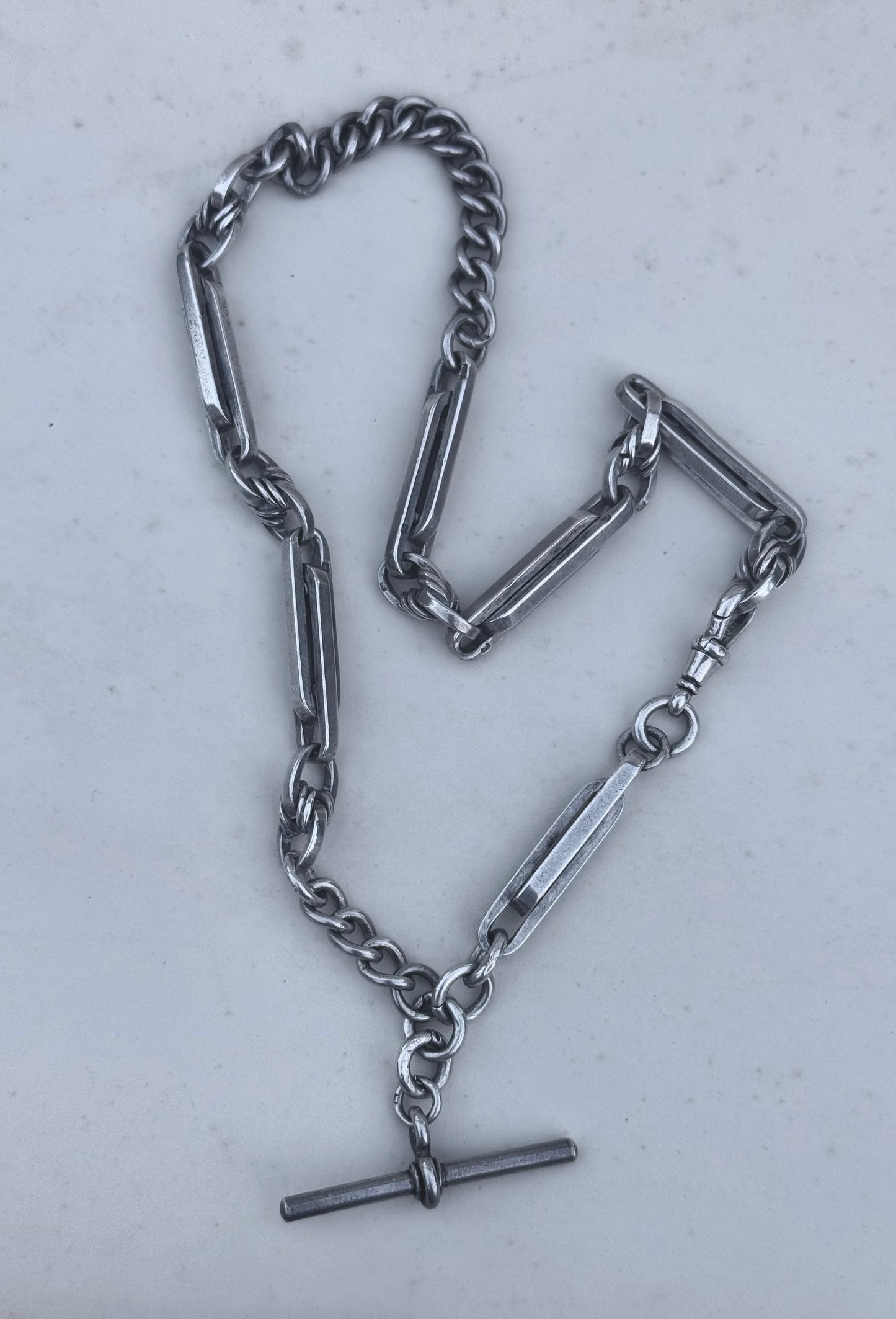 .1897 .1909 .925 antique solid chunky Albert fob chain fancy link Lovers Knot double Paper clip link Trumpet link hallmark Victorian Edwardian watch chain fob chain collectors necklace