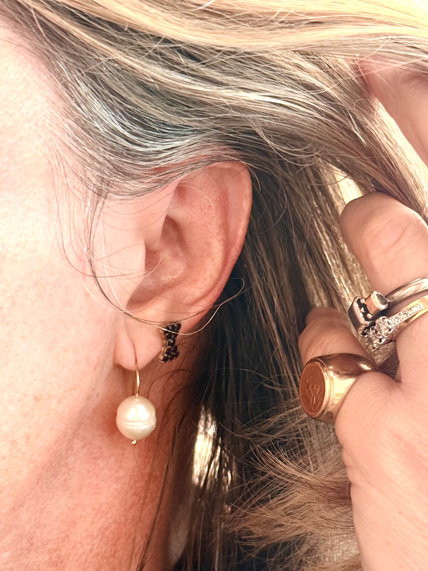 .375 .9ct luxury opulent white pearl hook drop dangle earrings