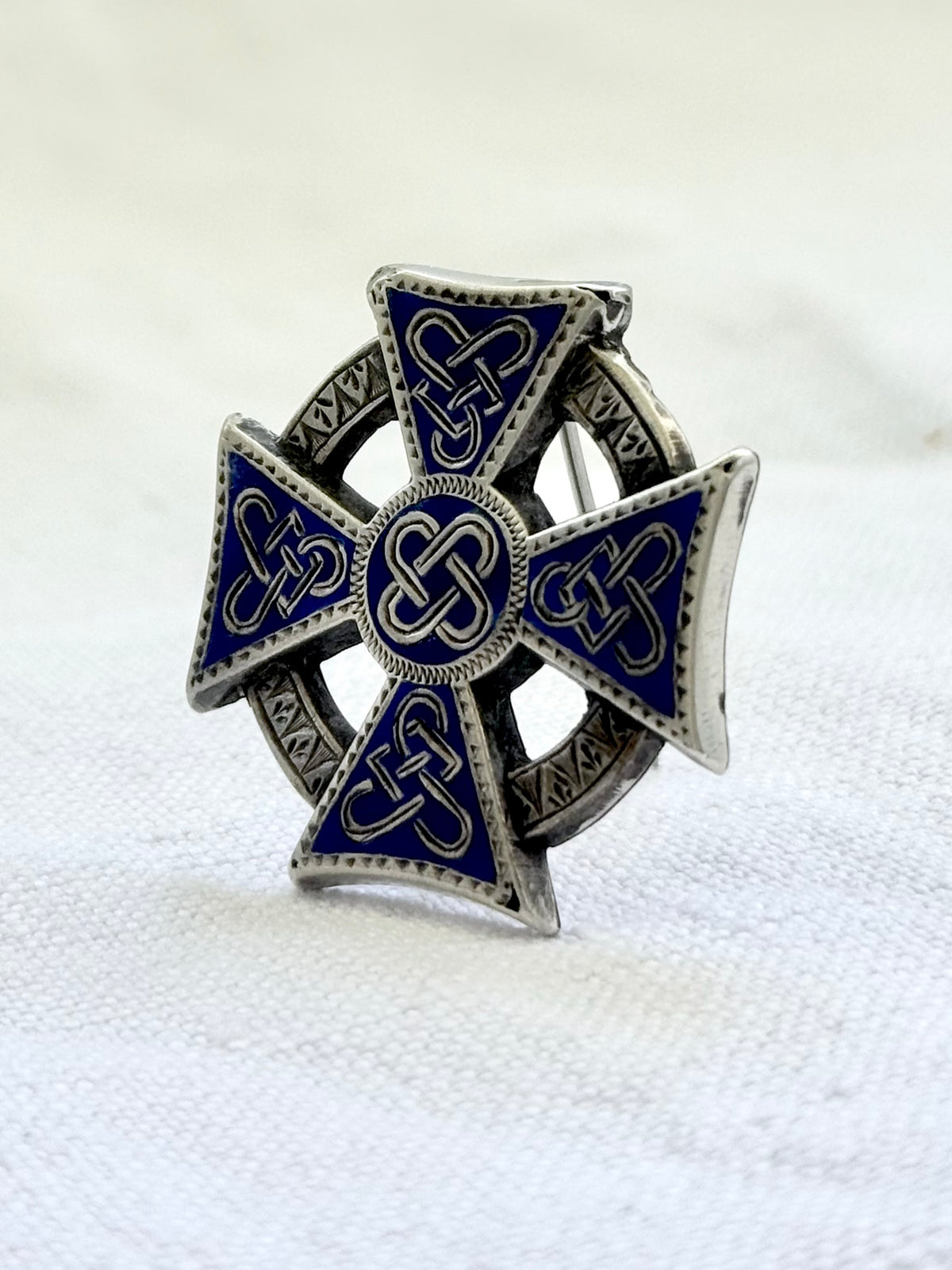.1850s .1860s .925 Celtic Scottish Irish Victorian sterling silver enamel Celtic lovers Knot Cross symbolic brooch