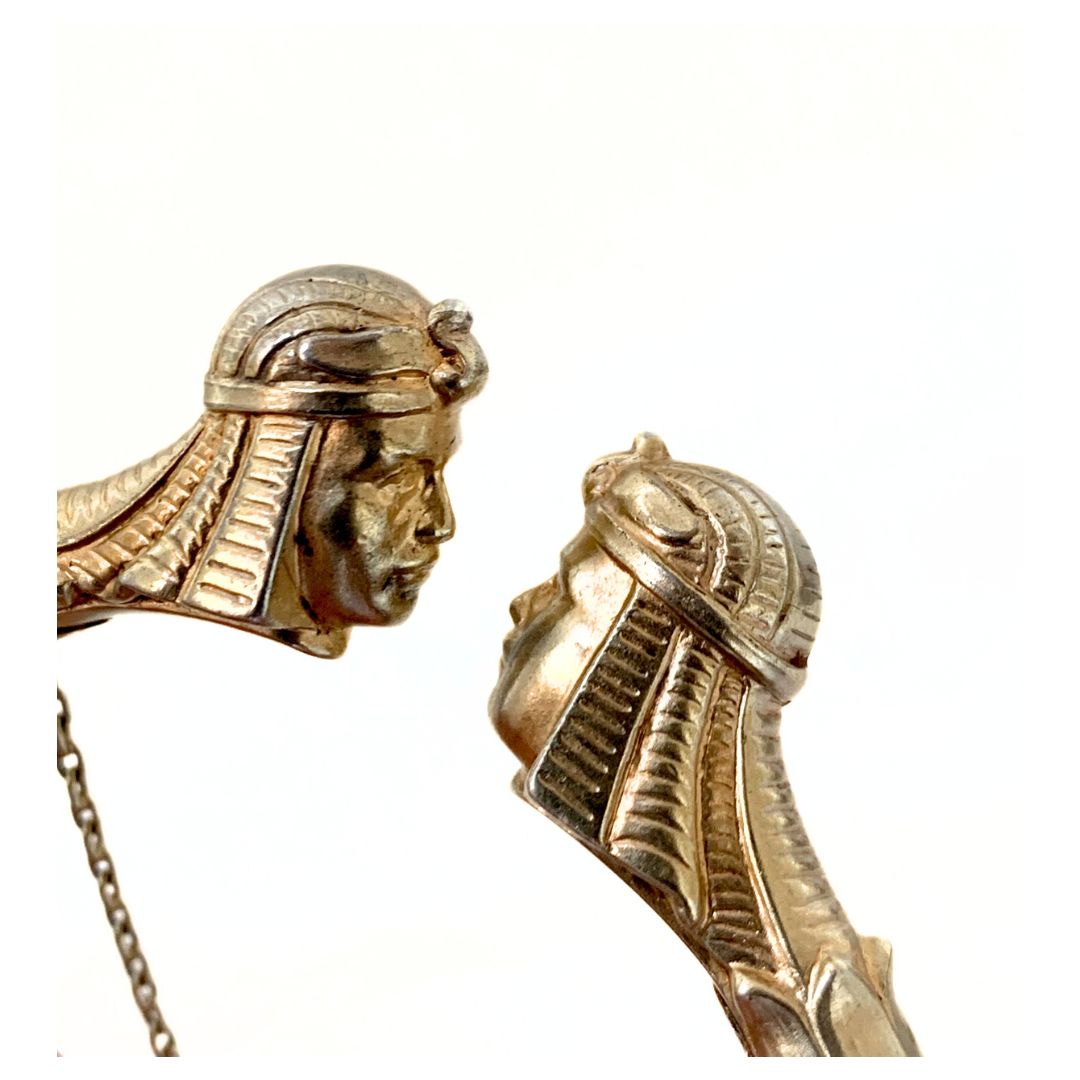 .1920s .935 Art Deco SALE rare find Egyptian revival French silver enamel articulated Pharaoh figural bangle