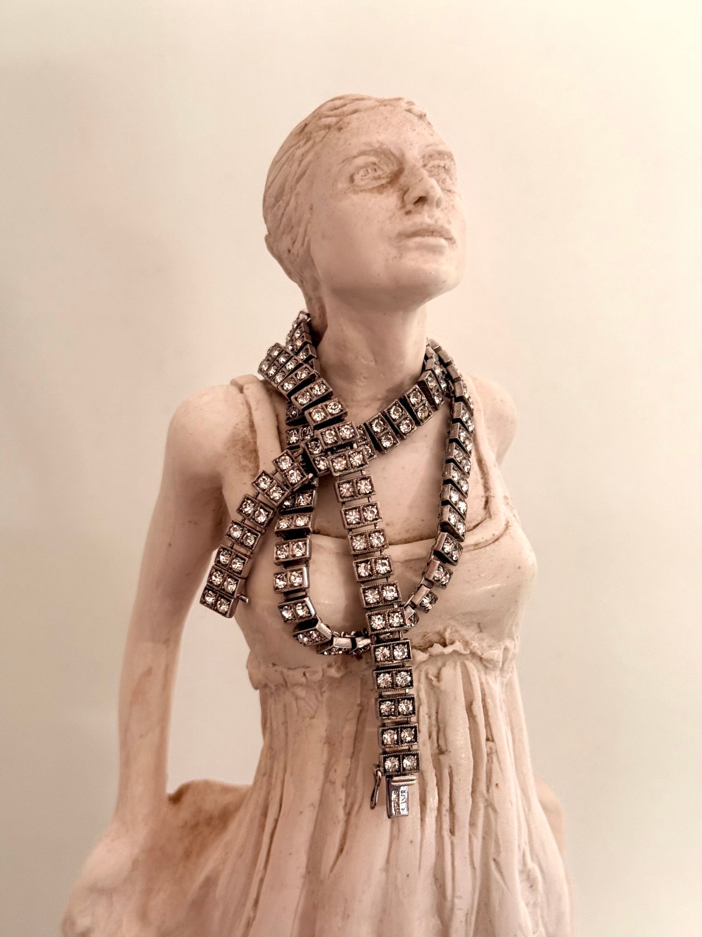 .1930s .1940s .925 Art Deco style double paste stone tennis style sterling silver choker necklace