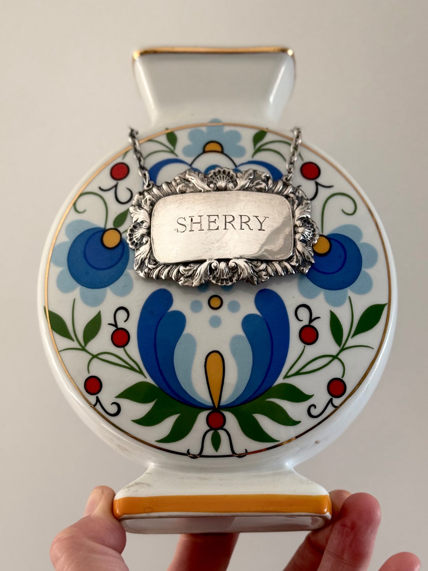 .1983 .925 hallmarked sterling silver Sherry alcohol London circa 1983 vintage silver decanter label