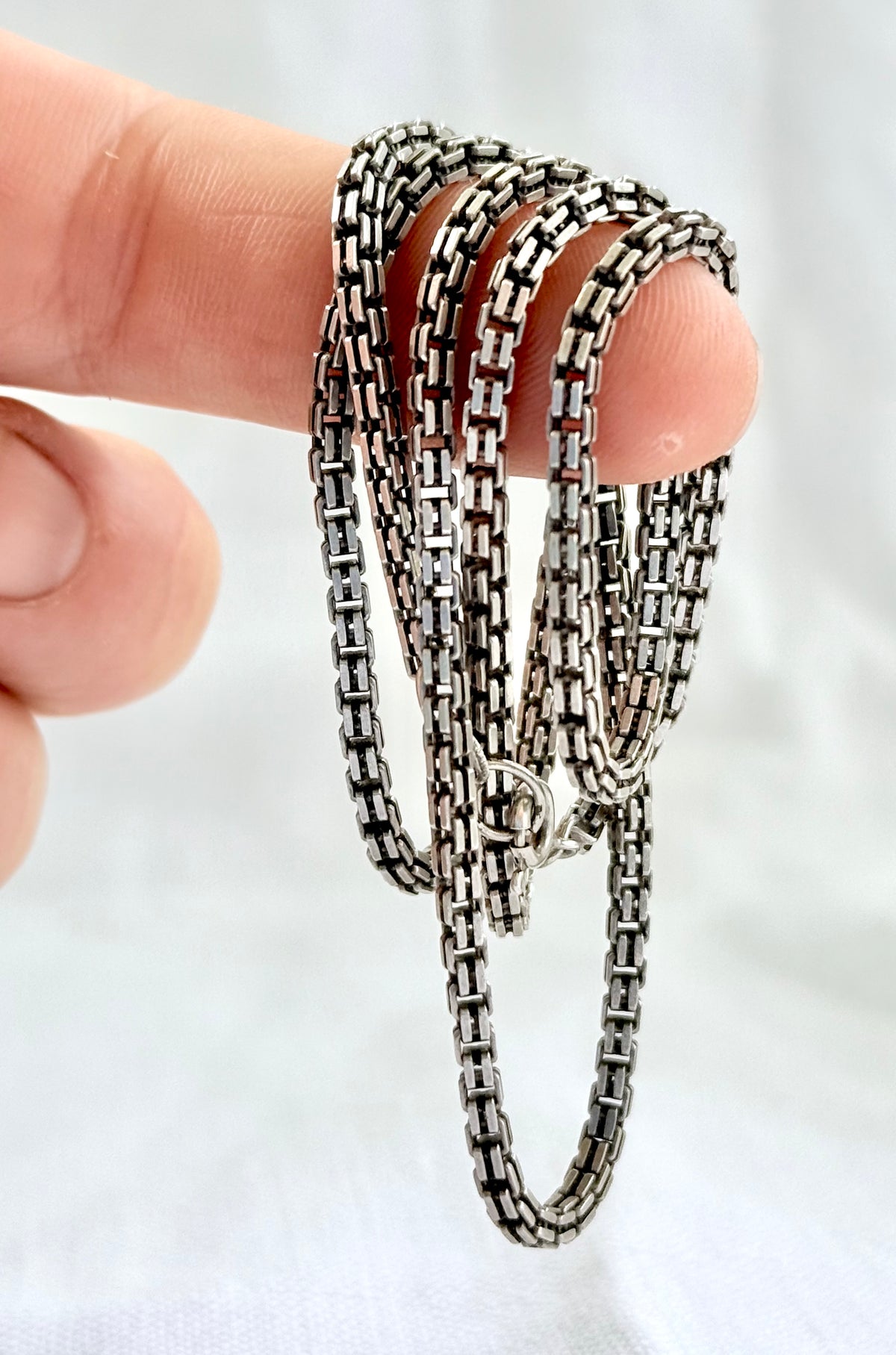 .58cm long .925 fancy box chain silver Mid Century Modernist chunky double link thick and long box link sterling silver chain necklace