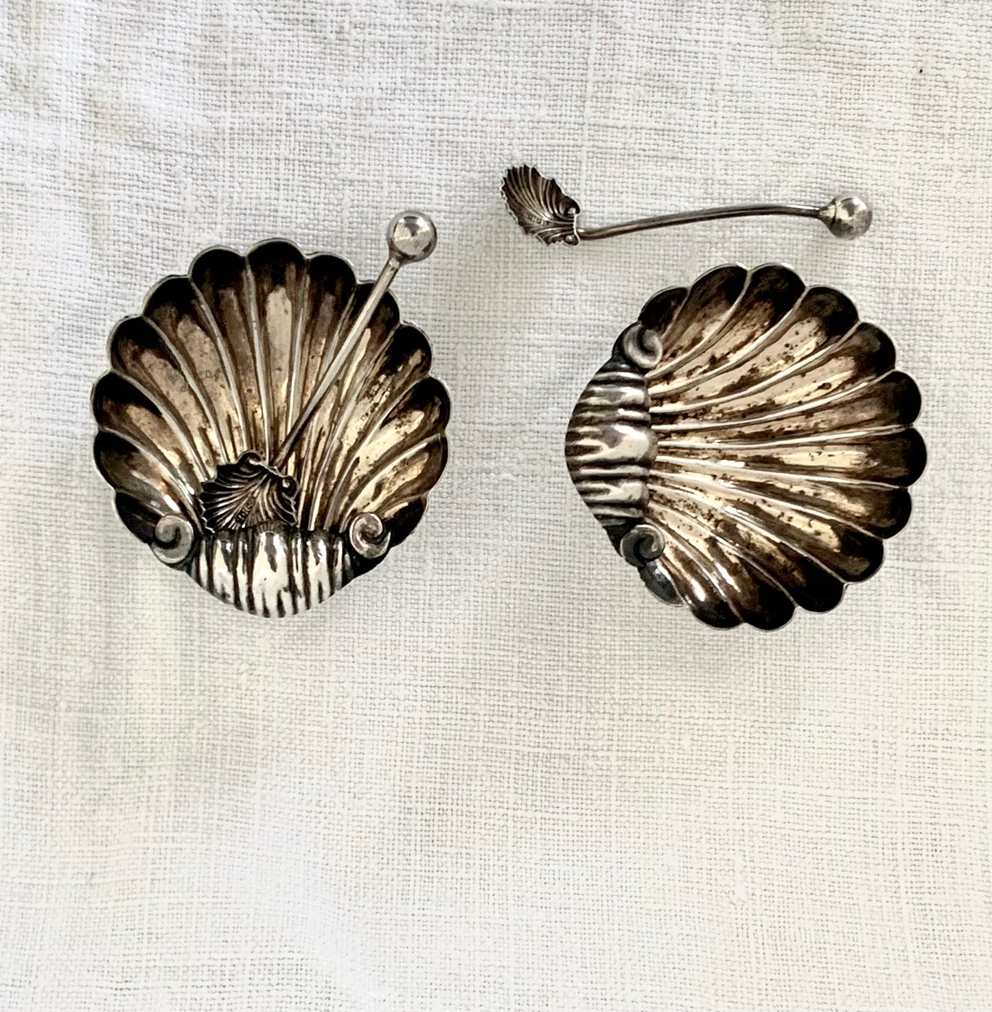 .1902 .925 Antique Clam Shell Cruet salt and pepper sterling silver set in Edwardian antique hallmarked sterling silver