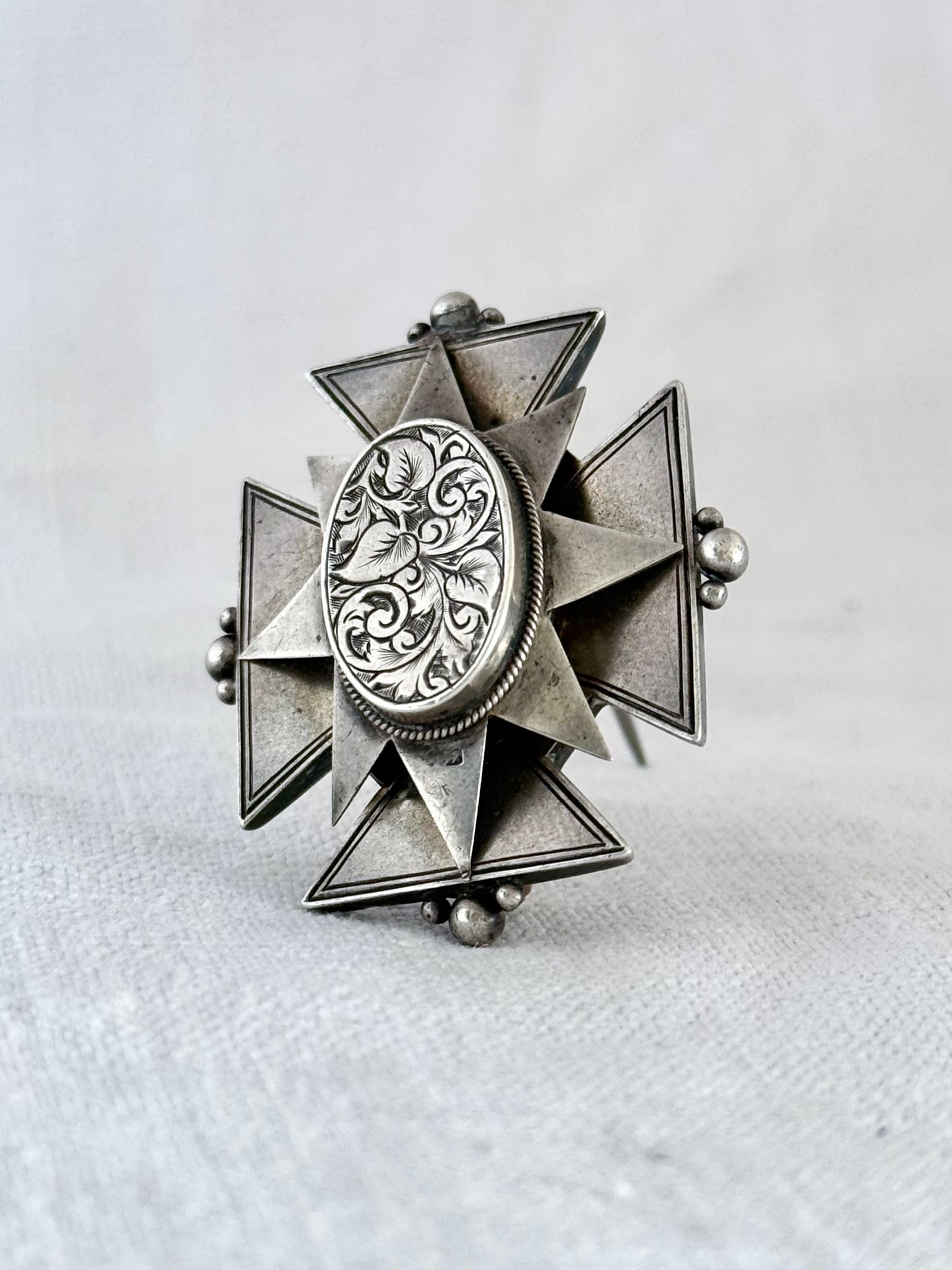 .1887 .925 Victorian silver maltese cross rare hallmark sterling silver brooch locket heirloom treasure
