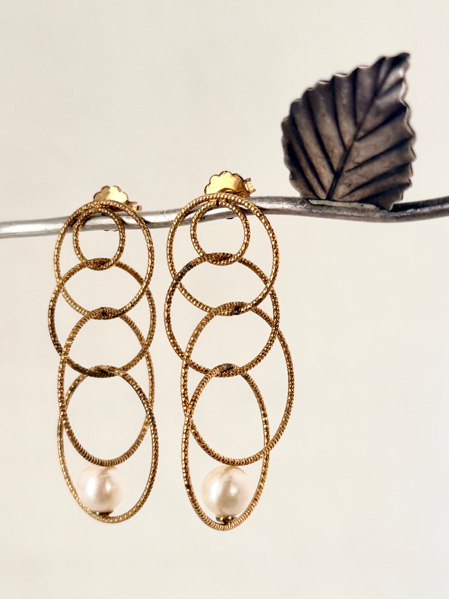 .2000s .925 silver 18ct gold plated CiCi designer Cascade Con Perla drop dangle sway designer old stock new Earrings