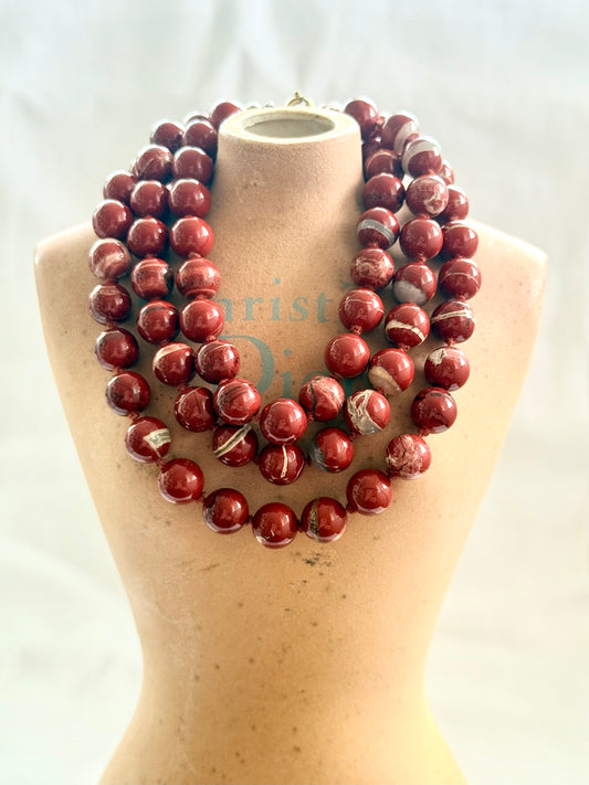 .75cm long Red Jasper gemstone bead boho lux necklace