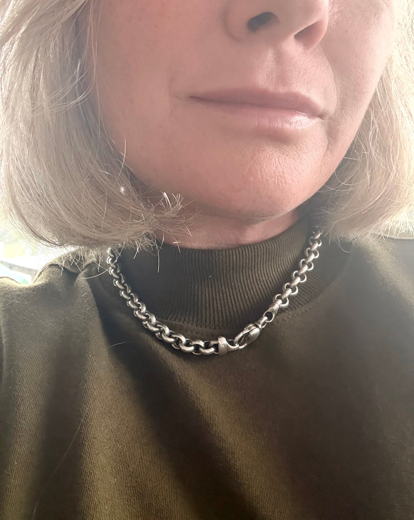 .925 classic modernist silver set chunky sterling silver oversized Rolo link modern lobster clasp modern silver chain necklace
