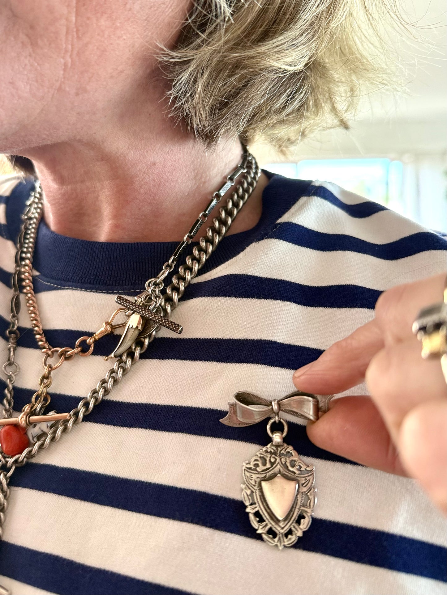 .1940s .1950s .925 Awards sterling silver Sweetheart bow and fob medallion brooch