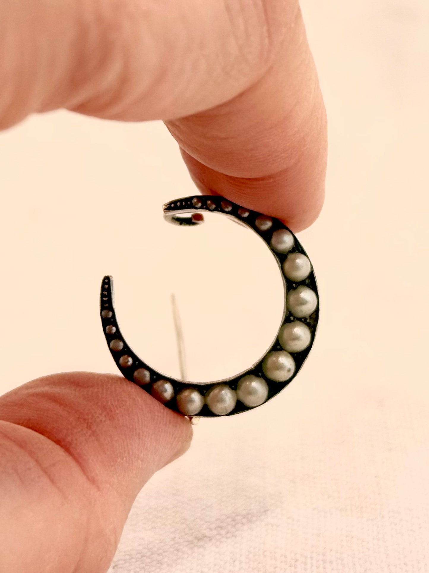 .1890s .1900s antique Art Nouveau beautiful pearl grey seed pearl crescent celestial moon collectors brooch