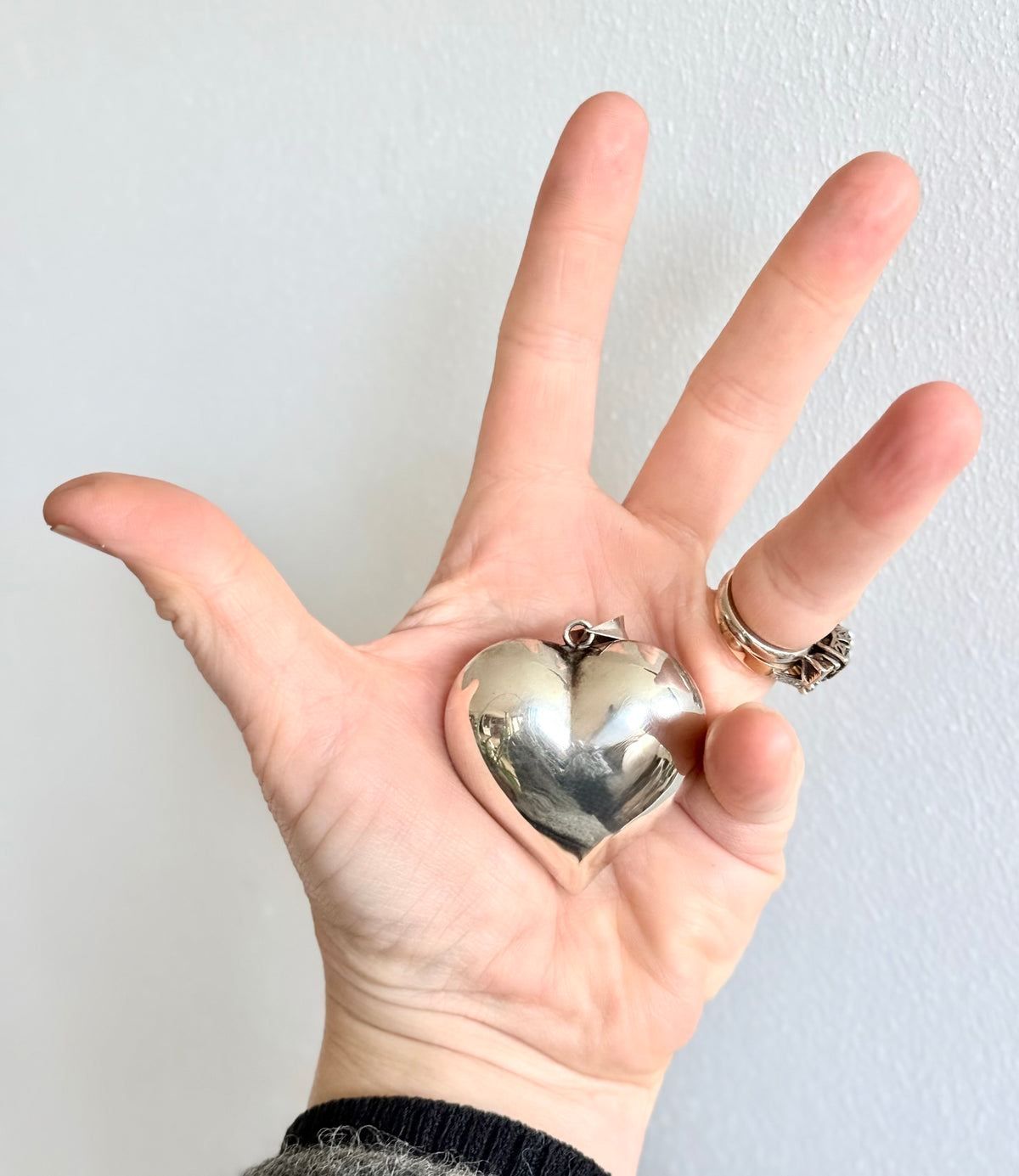 .1970s .925 Large Oversized puffy sterling silver romantic heart super sized love token pendant