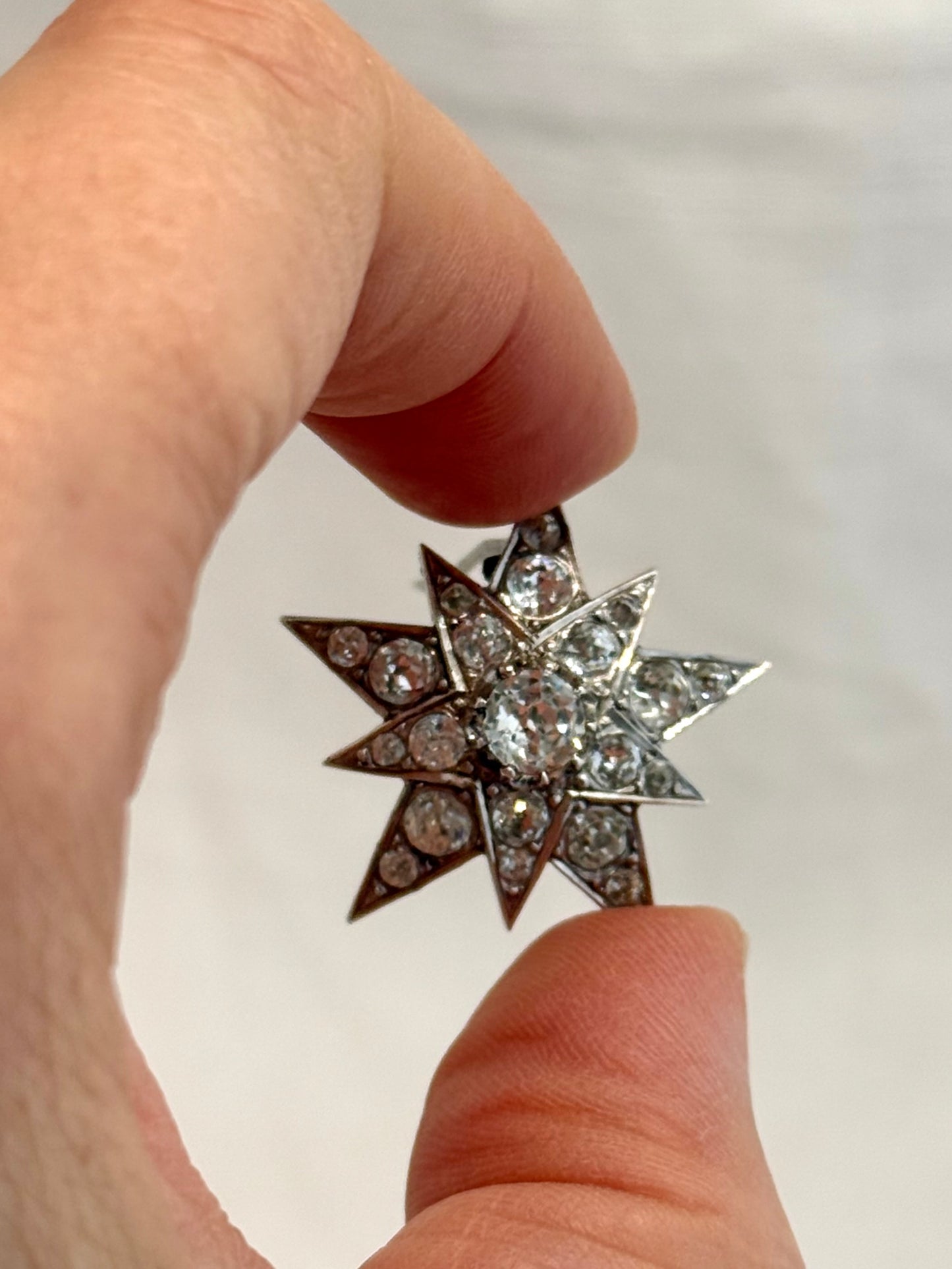 .1890s .1900s antique .925 silver Victorian Edwardian Celestial starburst star bright hand cut paste gemstone true antique star brooch